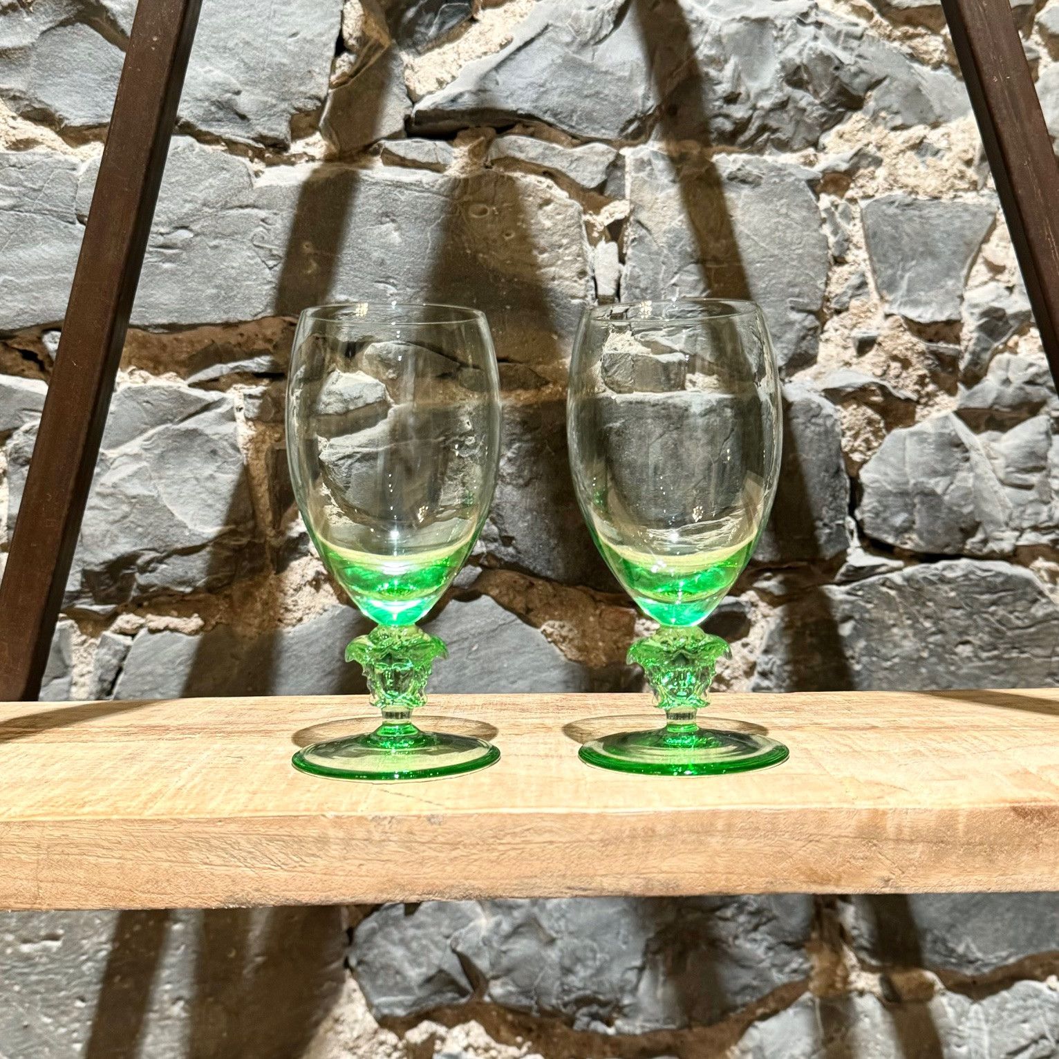 Versace Versace Medusa Lumière Set of 2 Mint Green Wine Glasses Size ONE SIZE - 2 Thumbnail