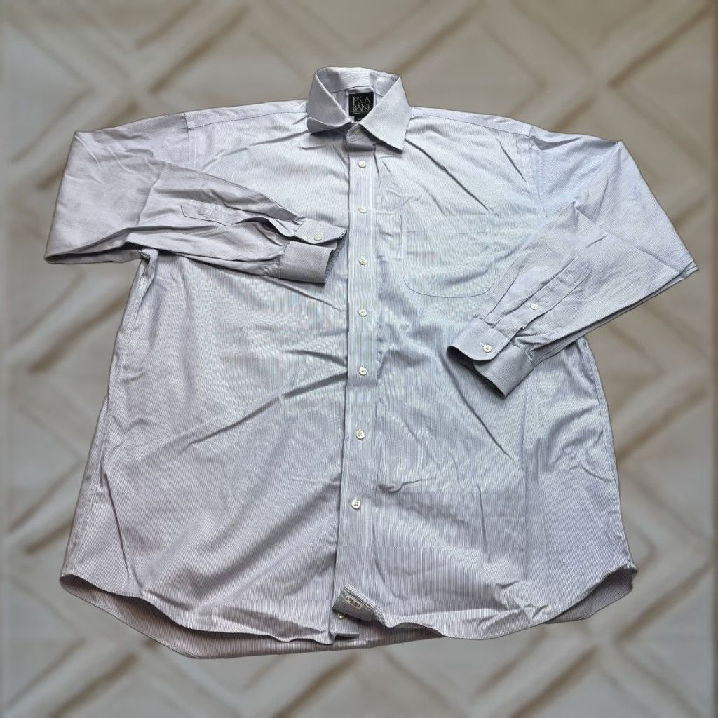 Jos. A. Bank Jos A Bank Dress Shirt Mens 16 34 Light Gray Button Up Long Sleeve Travellers Size 34R - 1 Thumbnail