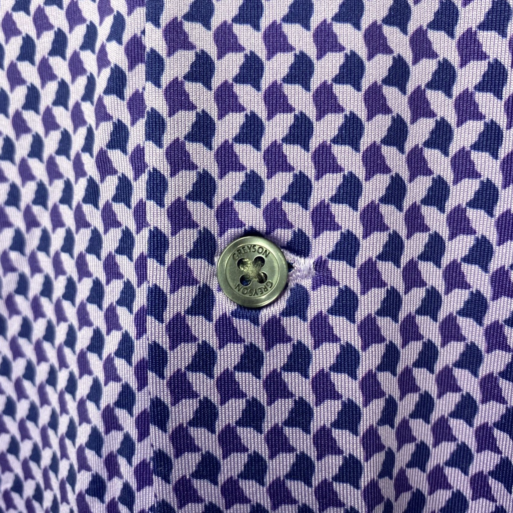 Vintage Greyson Den Of Thieves Golf Polo Shirt Wolf Print Men’s Small Purple Green 21x30 Size US S / EU 44-46 / 1 - 5 Thumbnail