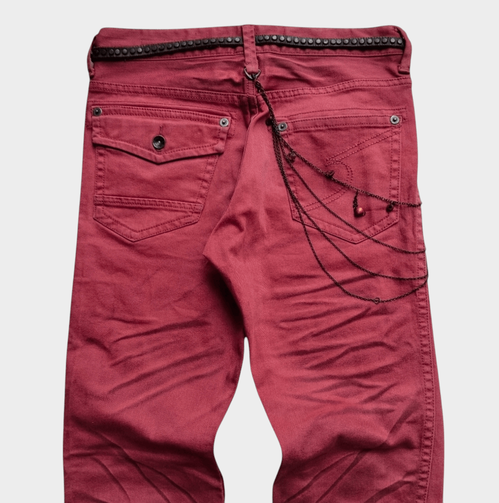 If Six Was Nine × Le Grande Bleu (L.G.B.) × Tornado Mart Semantic design maroon bloody whisker effect jean Size US 31 - 4 Thumbnail