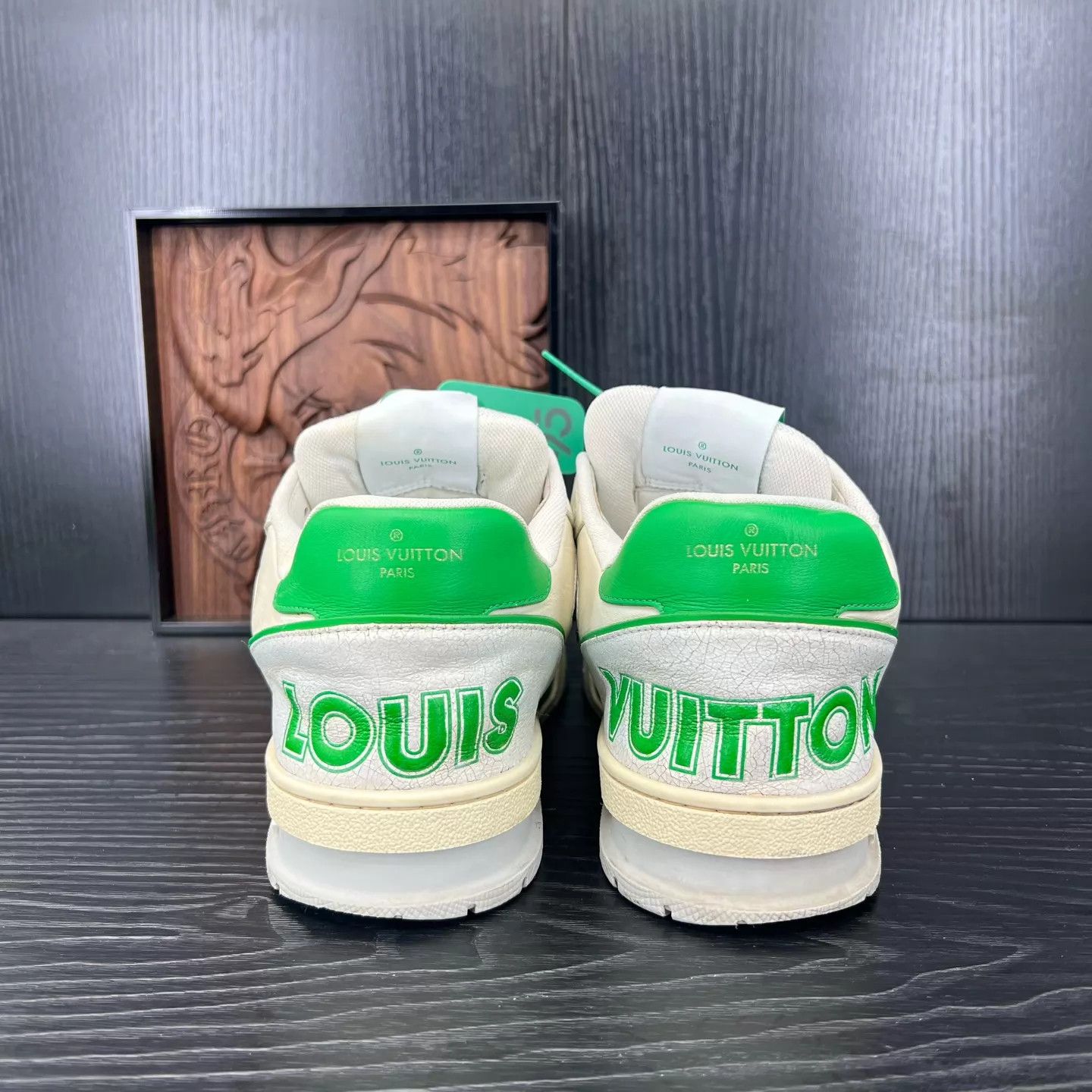 Louis Vuitton LV Trainer White Green Velcro 7/41 Original Box Size US 8 / EU 41 - 4 Thumbnail