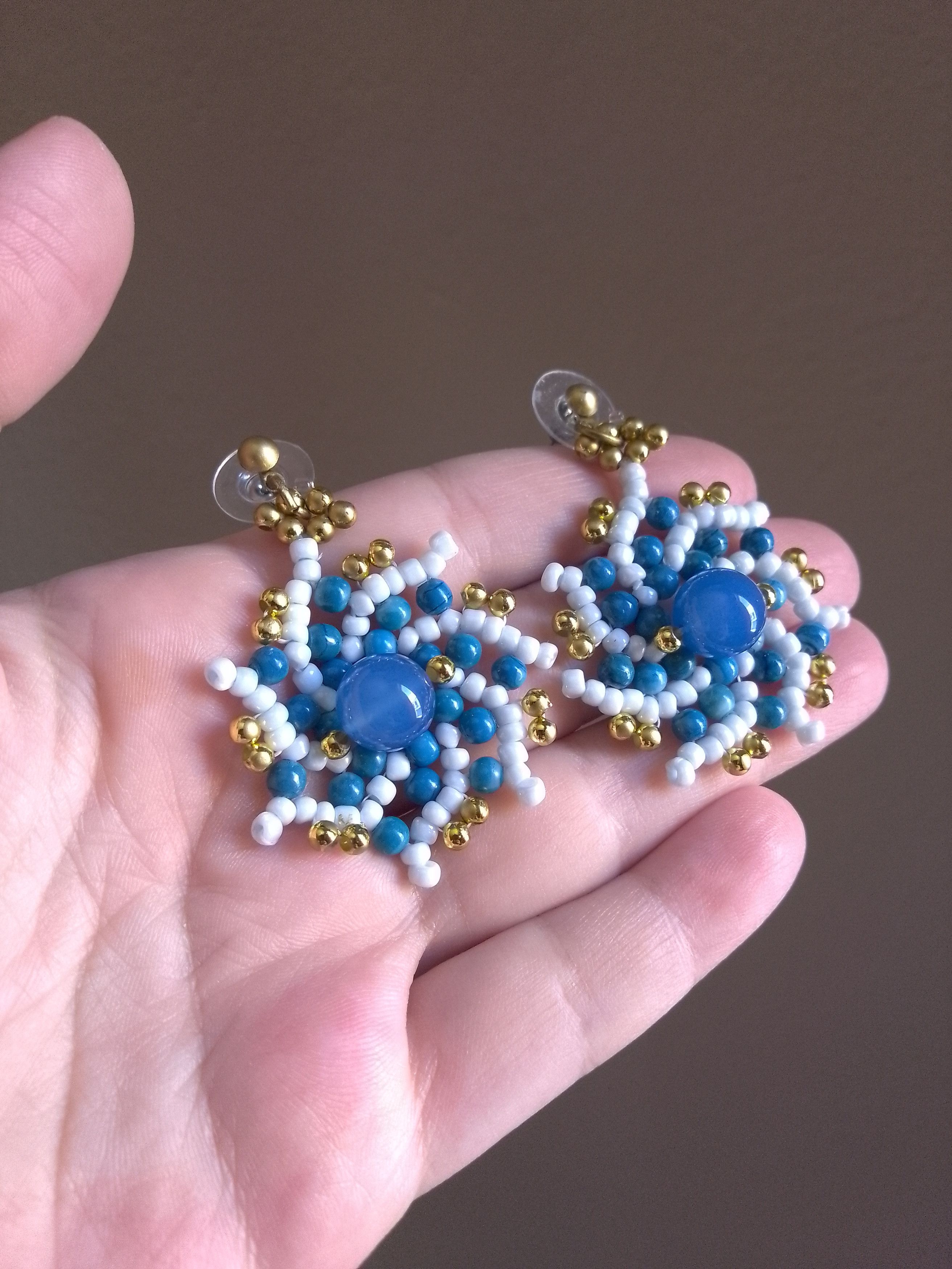 Handmade Blue Earrings Agate gemstones. Spiral shape Size ONE SIZE - 2 Thumbnail