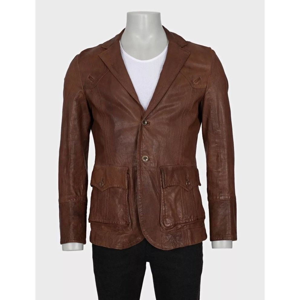 Roberto Cavalli Just Cavalli Men's Brown Leather Button-Down Jacket XL Size US L / EU 52-54 / 3 - 1 Thumbnail
