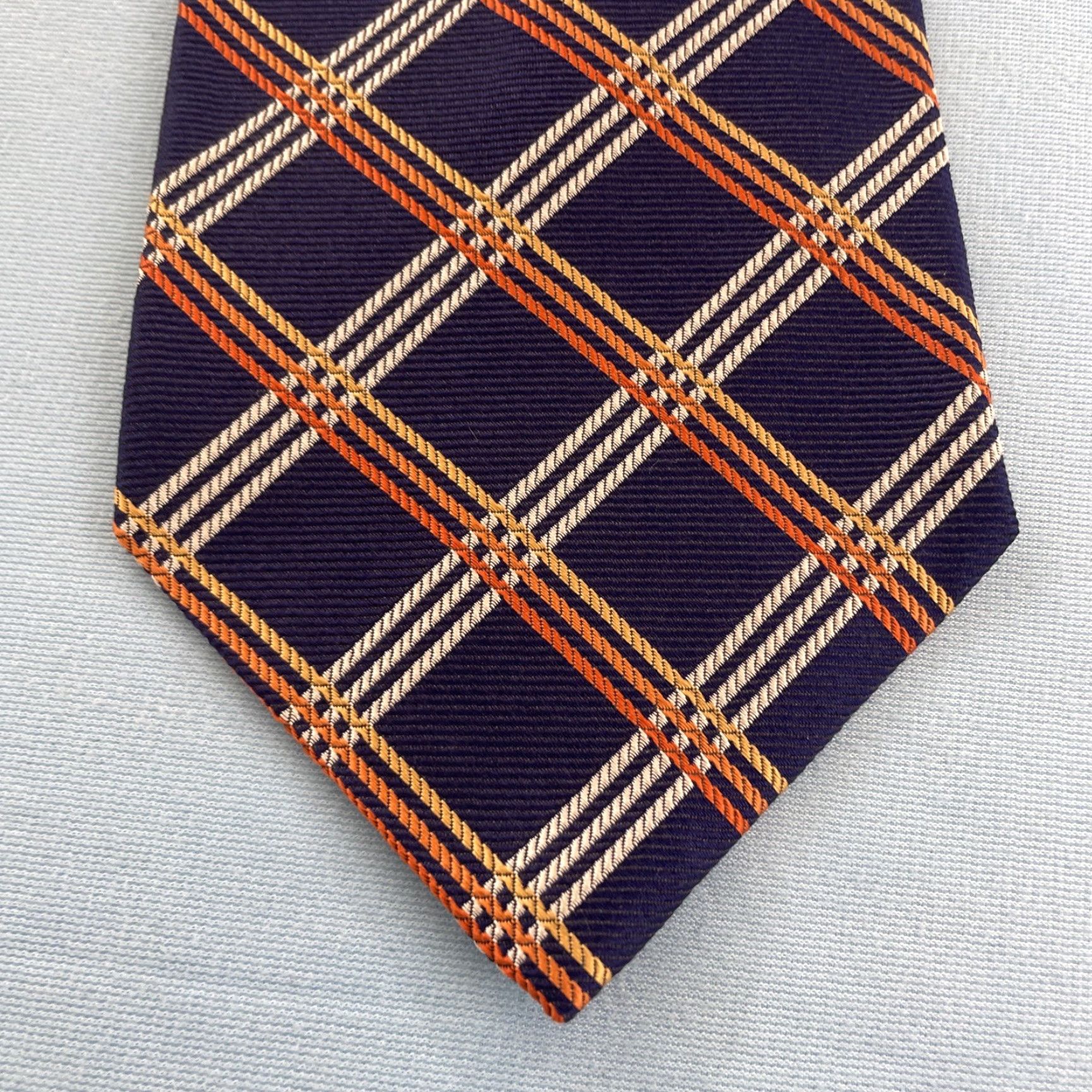 Brooks Brothers VINTAGE Brooks Brothers Makers Silk Tie 4x61" Woven Plaid Geometric Blue Orange Red USA Men Tie 100% Silk Handmade Wide Necktie Vintage 1990s Size ONE SIZE - 2 Thumbnail