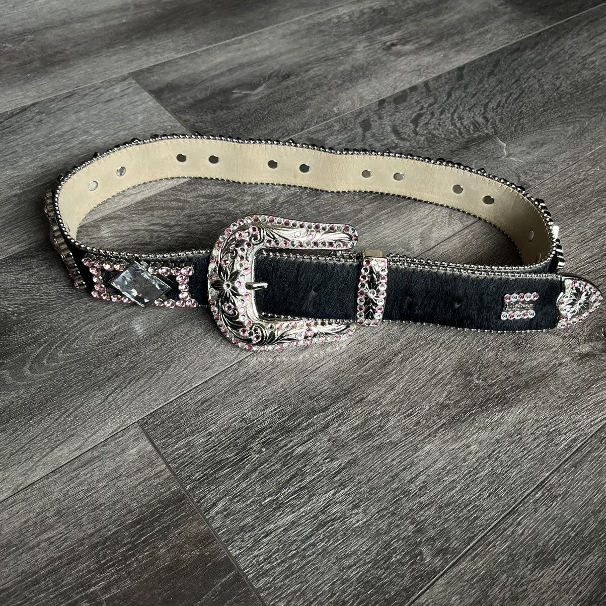 B.B. Simon Vintage B.B. Simon 9003 Horsehair Studded Black Pink Belt Size ONE SIZE - 1 Thumbnail