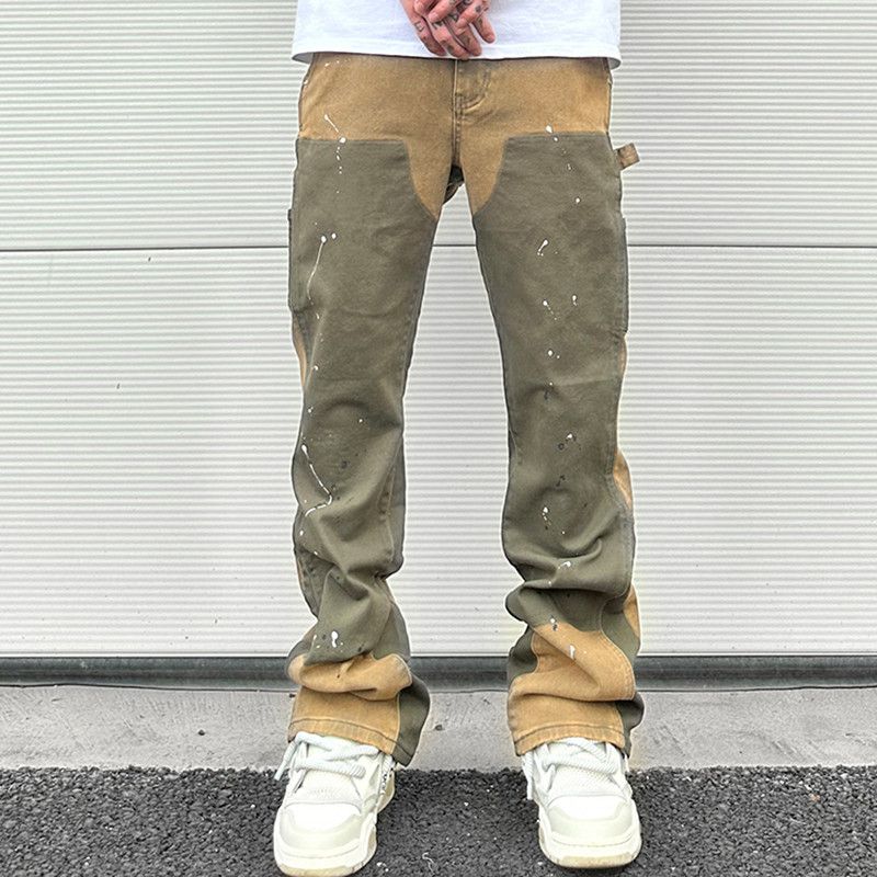 SplashInk Painted Washed Micro Elastic Denim Logging Pants