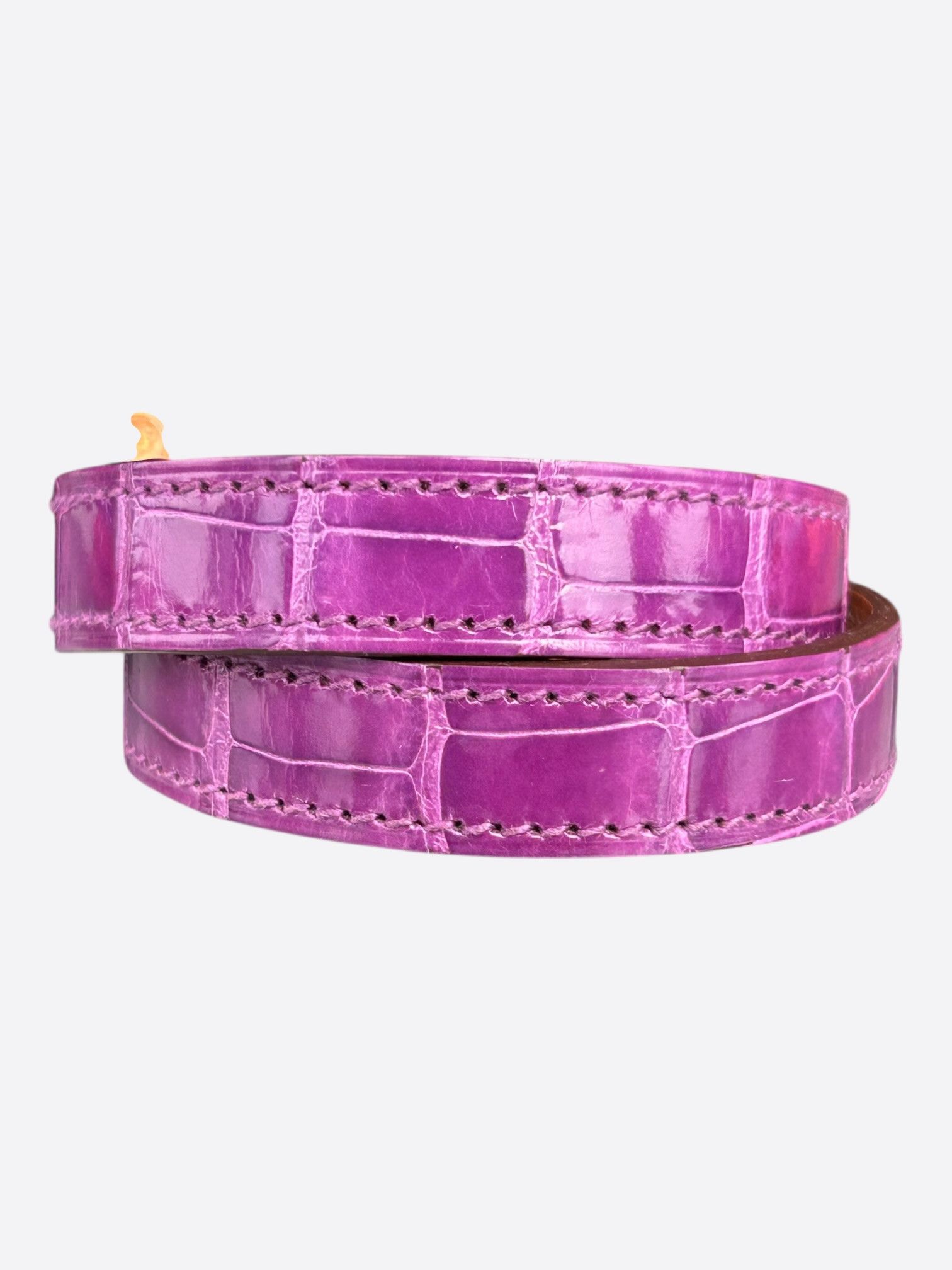 Hermes Purple Croc & Palladium Hardware Kelly Double Tour Bracelet Size ONE SIZE - 2 Thumbnail