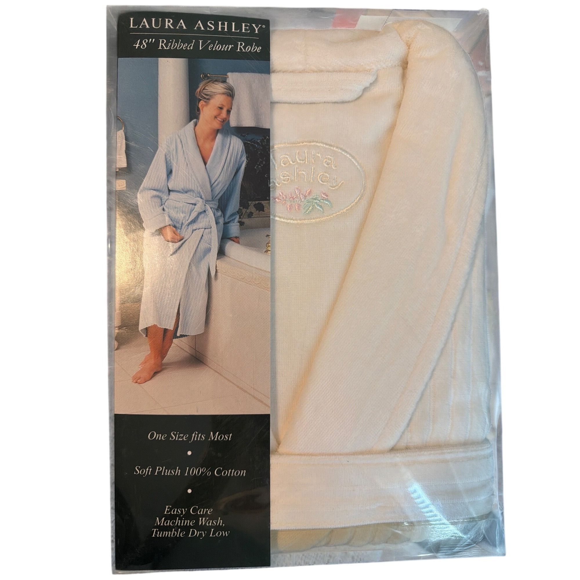 Laura Ashley Vintage Laura Ashley 48" Ribbed Velour Robe 100% Cotton Shaw Size ONE SIZE - 1 Thumbnail