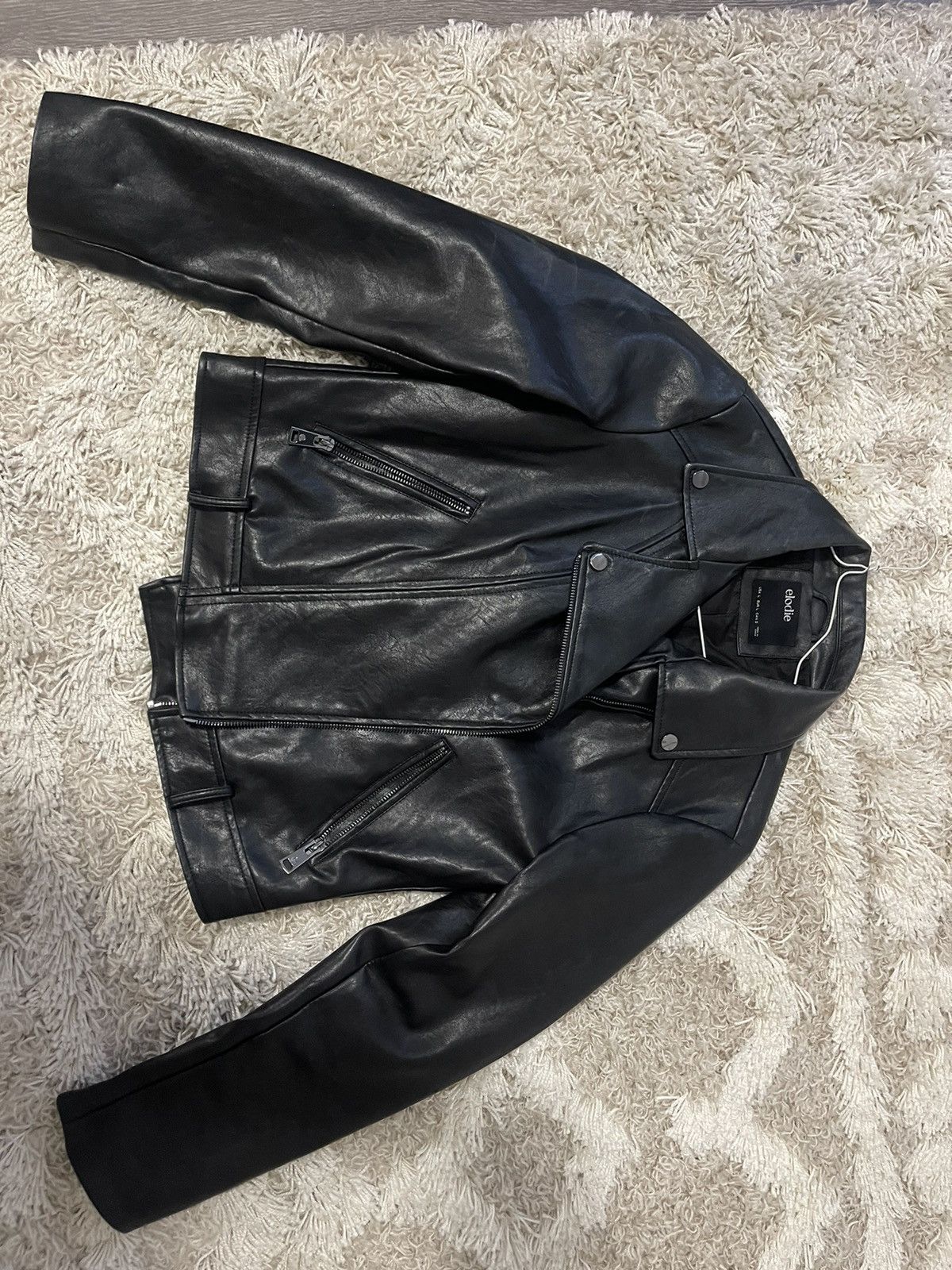 image of Luxury Vintage Leather Jacket in Black, Women's (Size Large)