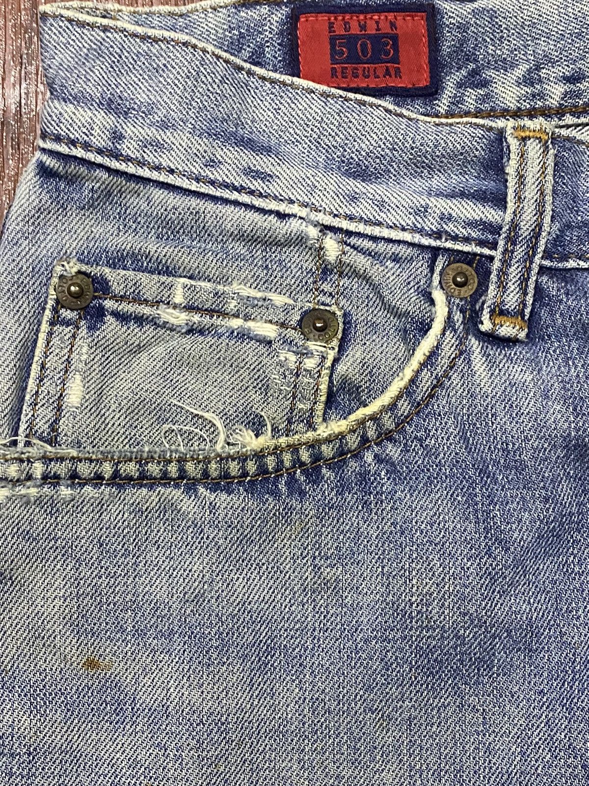 Japanese Brand Vintage Edwin503 Blue Wash Distressed Loose Jeans Size US 32 / EU 48 - 5 Thumbnail