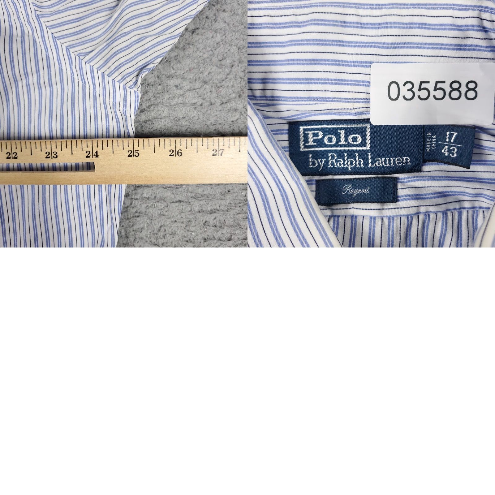 Ralph Lauren Ralph Lauren Shirt Mens 17 Blue Striped Dress Button-Down Long Sleeve 17 Dress Shirt Blue Mens Regular 90s American Classic Modern Size 46R - 8 Thumbnail