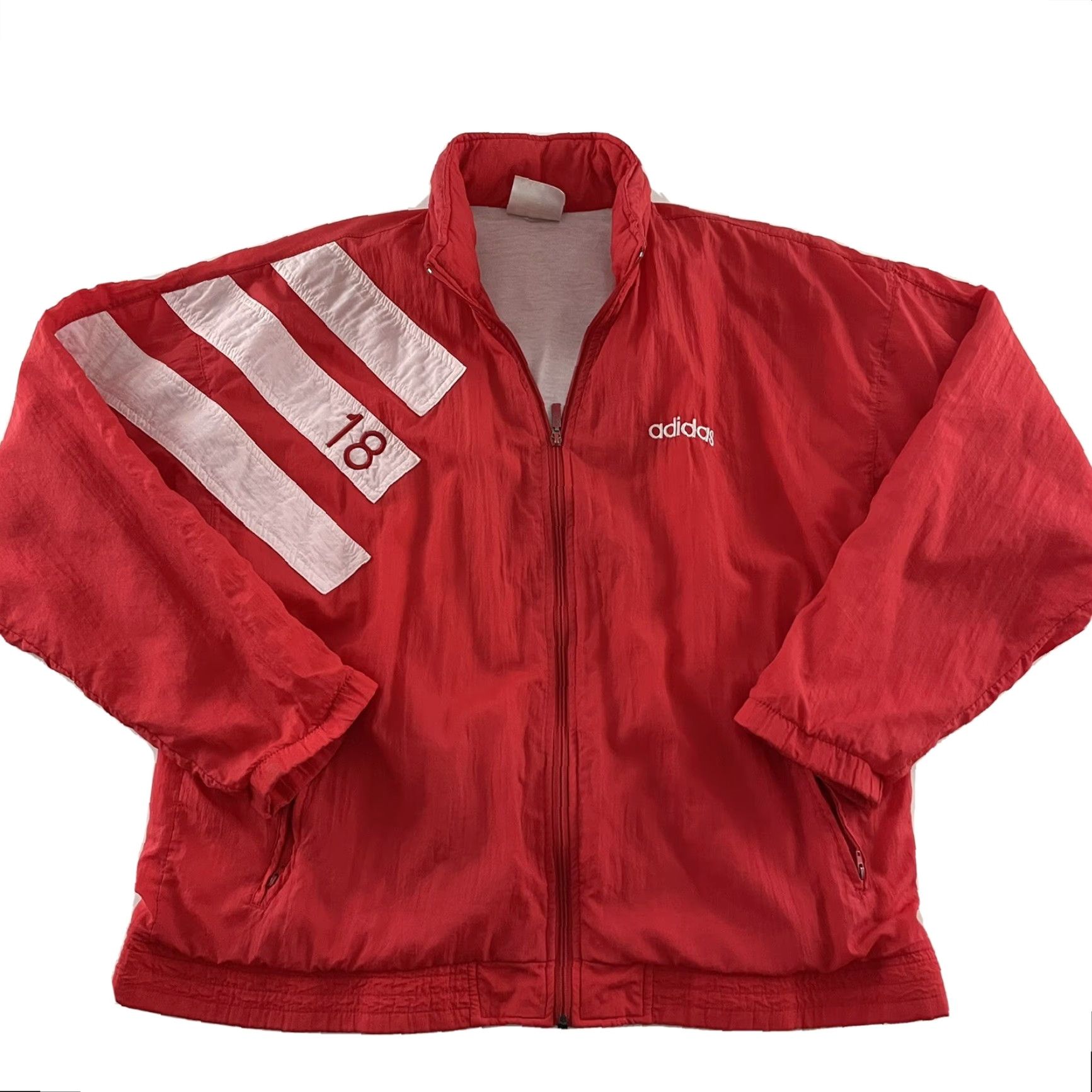 Adidas VTG Adidas Full Zip Windbreaker Jacket Hideaway Hood Mens Large Red White Jacket Size US L / EU 52-54 / 3 - 2 Thumbnail
