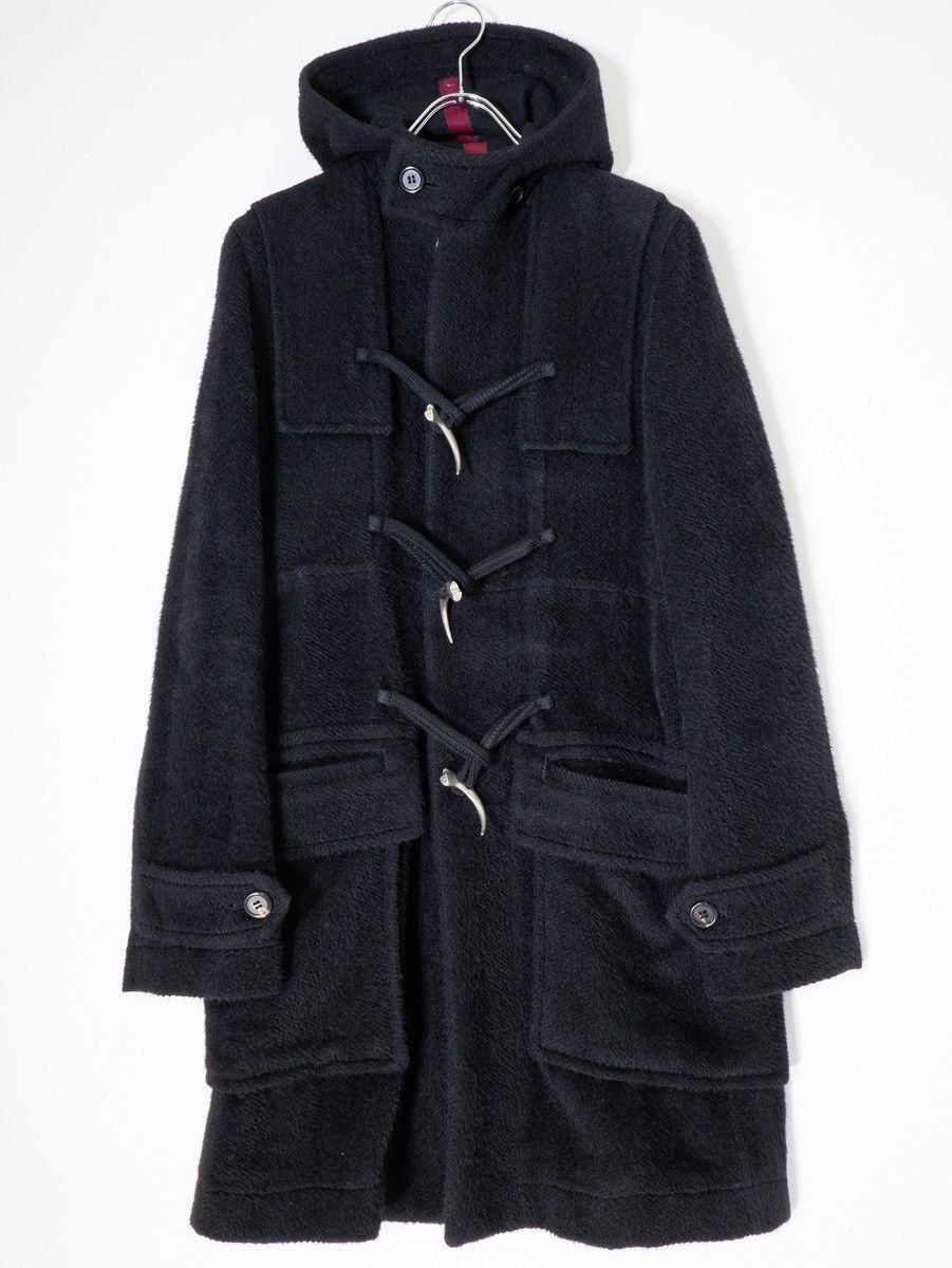 Coat Alpaca Wool Claw Duffle Hooded Toggle Button Black