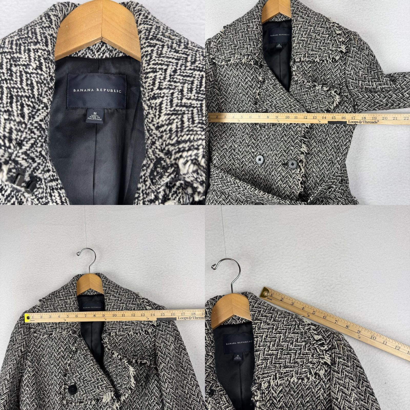 Banana Republic VINTAGE Banana Republic Women's M Wool Tweed Double Breasted Trench Coat Size M / US 6-8 / IT 42-44 - 9 Thumbnail