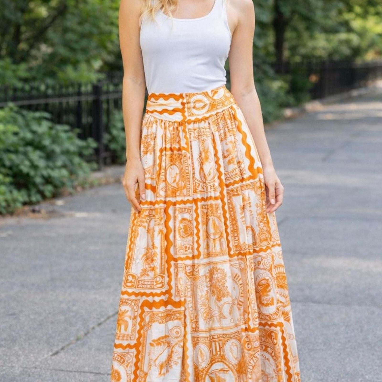 Nicole Miller Orange and white - designer maxi skirt Size 25" / US 0 / IT 36 - 1 Thumbnail
