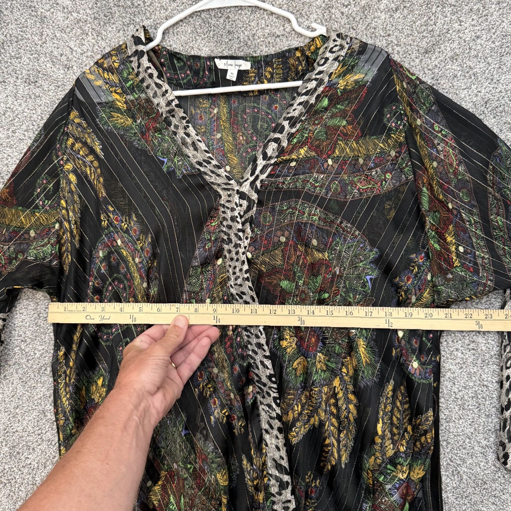 Bell Mirror Image Blouse Womens XL Black Paisley Leopard Bell Sleeve Sheer Boho Top Size XL / US 12-14 / IT 48-50 - 3 Thumbnail