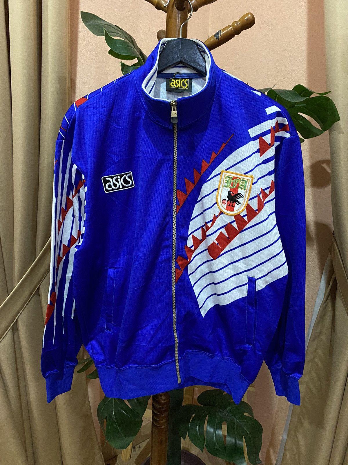 Asics 1990s ASICS Track Jacket with Geometric Design Sportswear Size US L / EU 52-54 / 3 - 3 Thumbnail