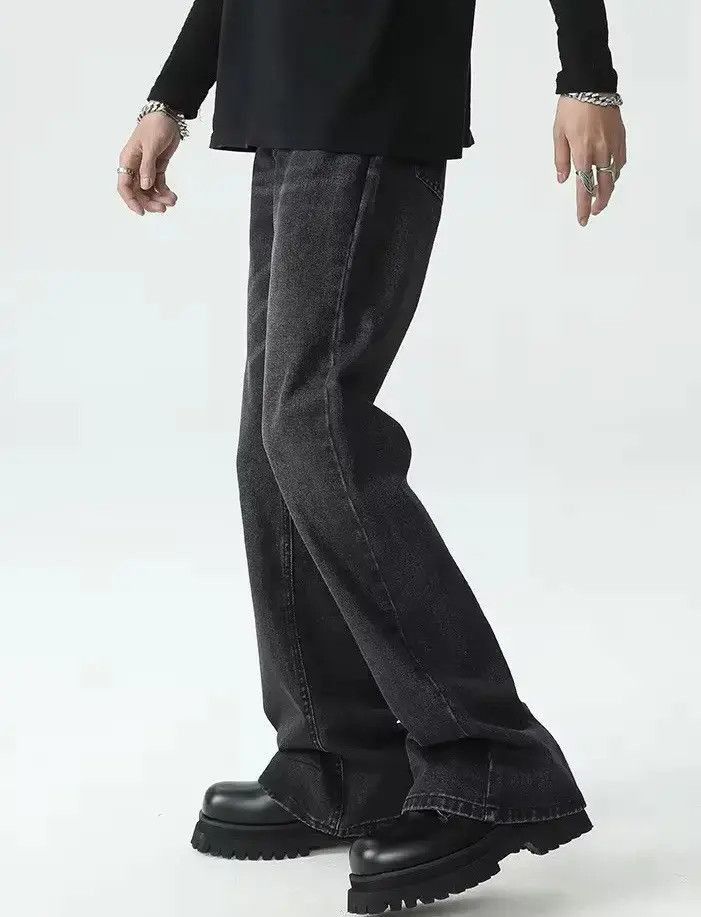 Japanese Brand Vintage washed worn black ripped micro flare jeans y2k Size US 32 / EU 48 - 2 Thumbnail