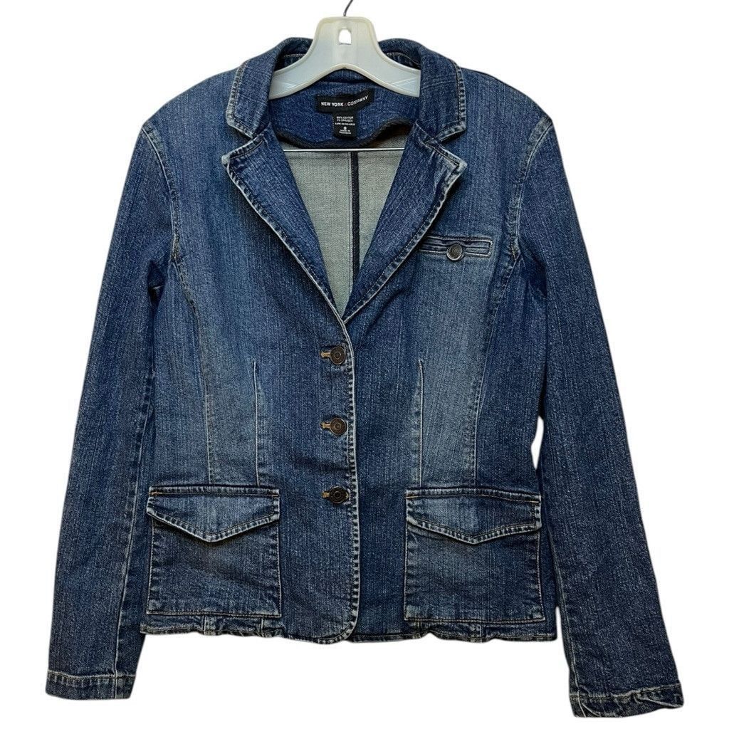 Vintage Y2K New York & Company Denim Jean Collared Fitted Jacket 8 M Size M / US 6-8 / IT 42-44 - 2 Thumbnail