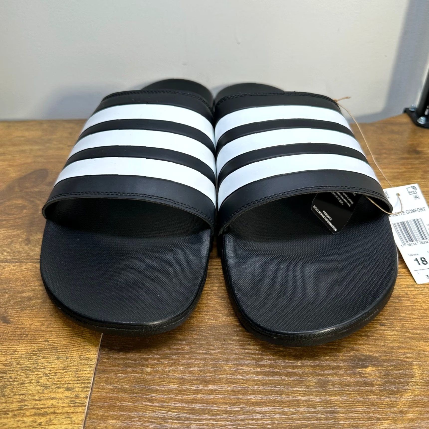 Adidas Adidas Adilette Comfort Slides Mens 18 Black White Sandals GZ5891 3-Stripes NWT Size ONE SIZE - 4 Thumbnail