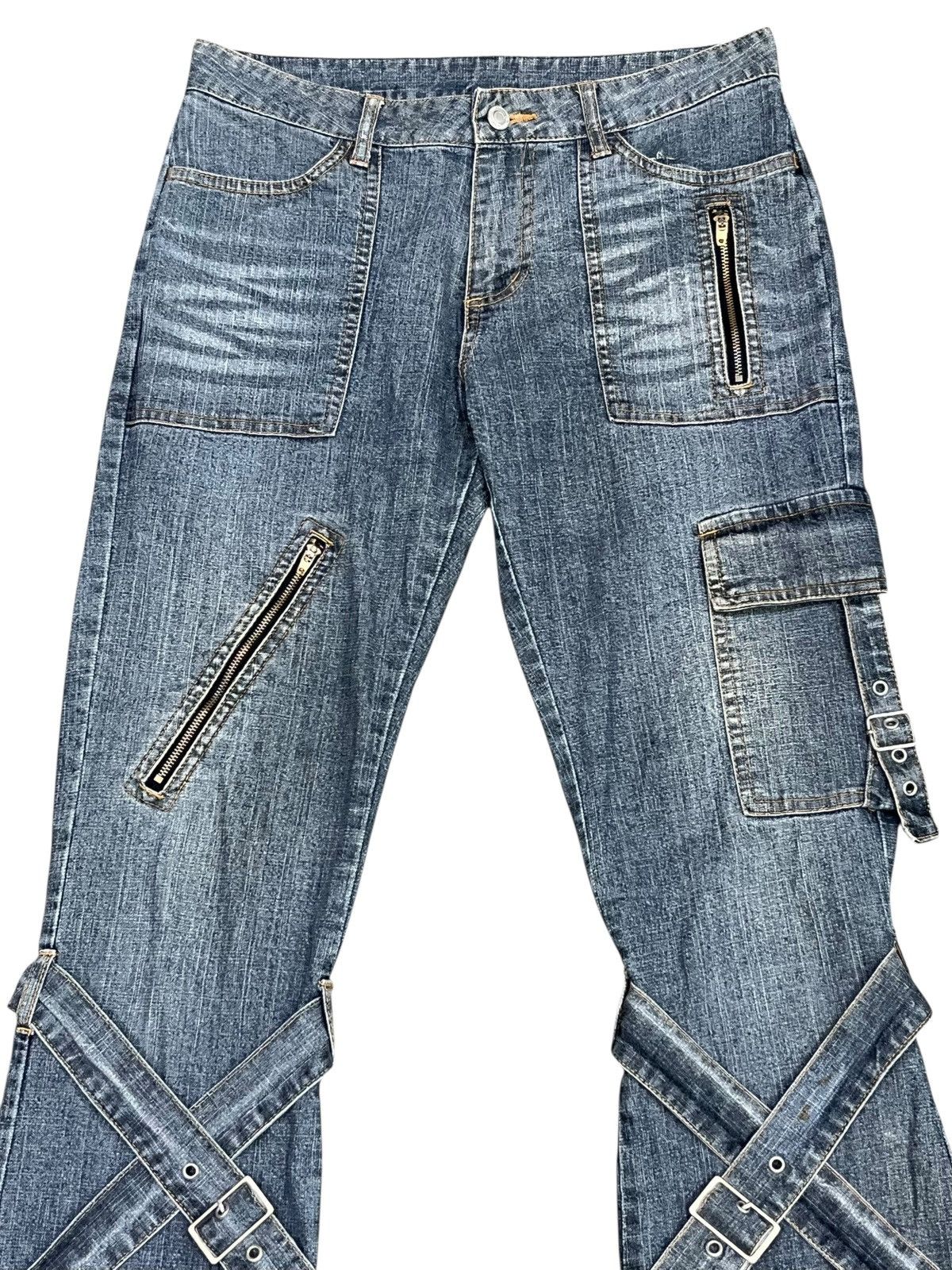 Fragment Design Vintage PLAYCHESS Japan Grunge Cross Bondage Flare Denim Size 29" - 4 Thumbnail