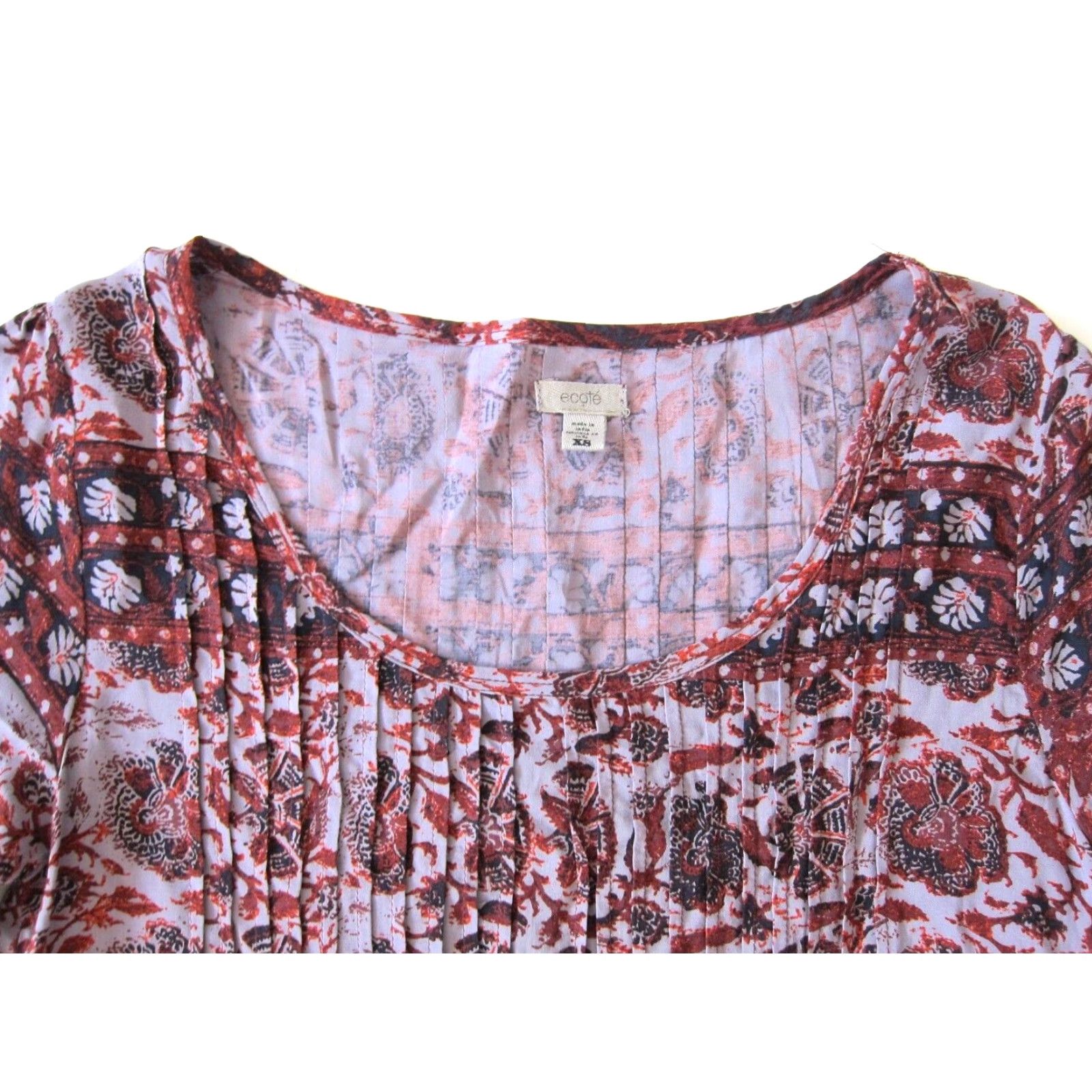 Vintage VINTAGE Ecote' 100% Rayon Purple Red Floral Paisley Short Sleeve Tunic Smock Dress XS Size 26" / US 2 / IT 38 - 5 Thumbnail
