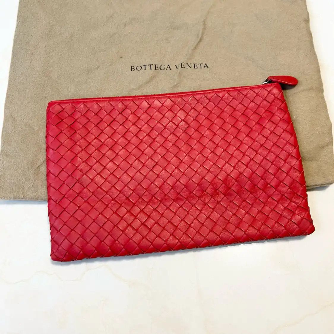 Bottega Veneta Red Sheepskin Woven Clutch Ruthenium Hardware, Women's