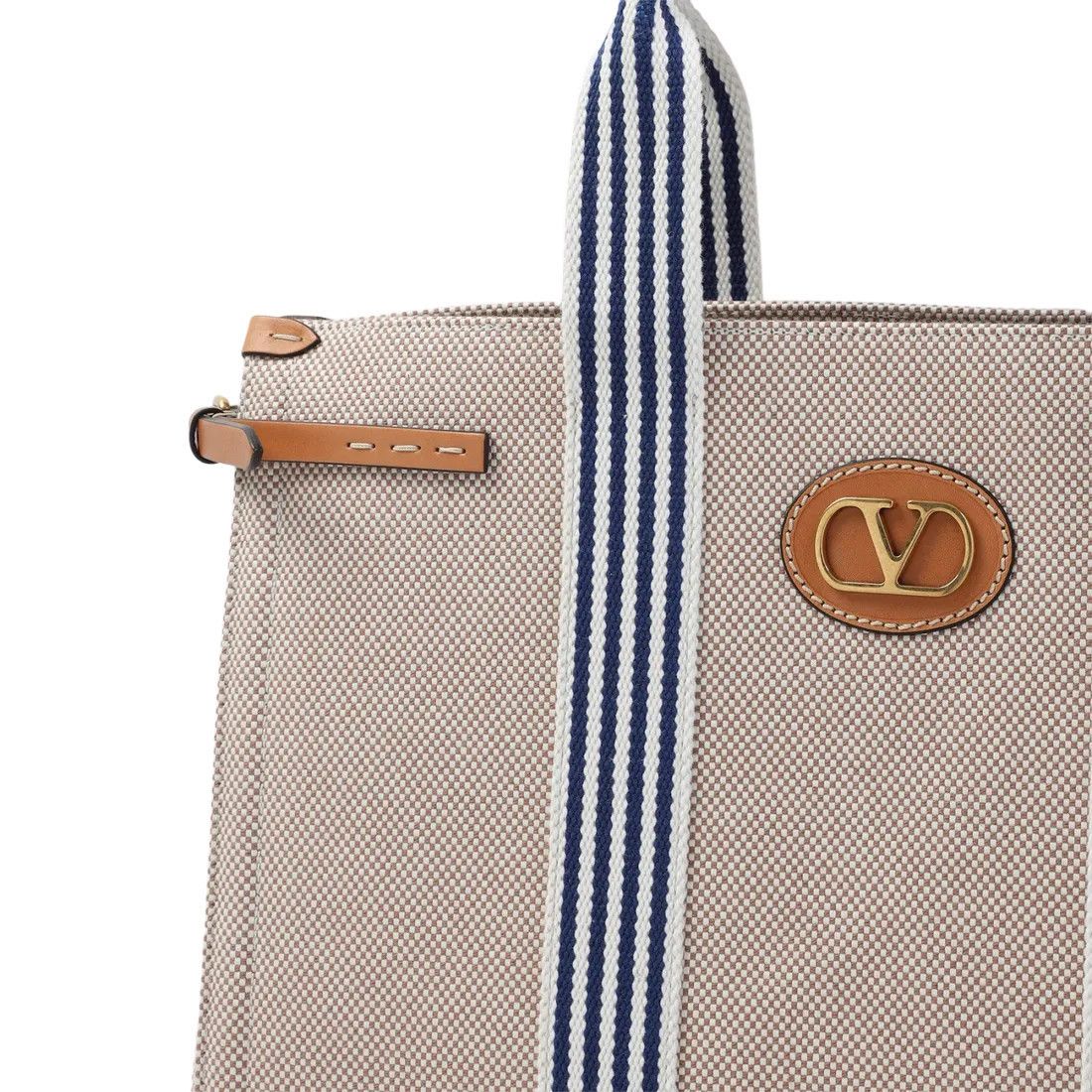 Valentino VALENTINO GARAVANI Antibes Natural/Tobacco Canvas Tote Bag N Size ONE SIZE - 3 Thumbnail