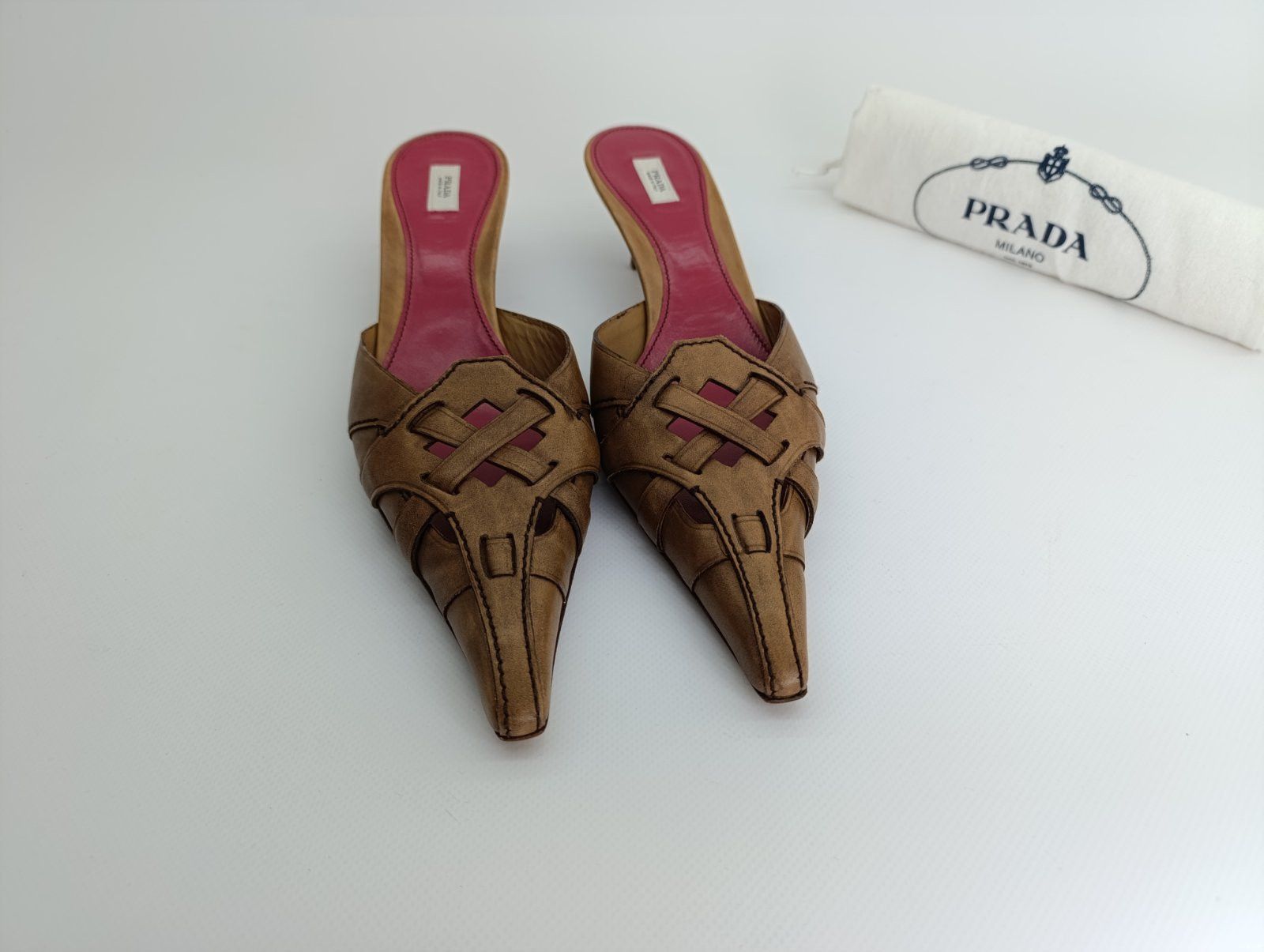 Prada 00s PRADA WHIMSICAL BRAIDED LEATHER POINTY MULES HEELS Size US 11 / IT 41 - 8 Thumbnail
