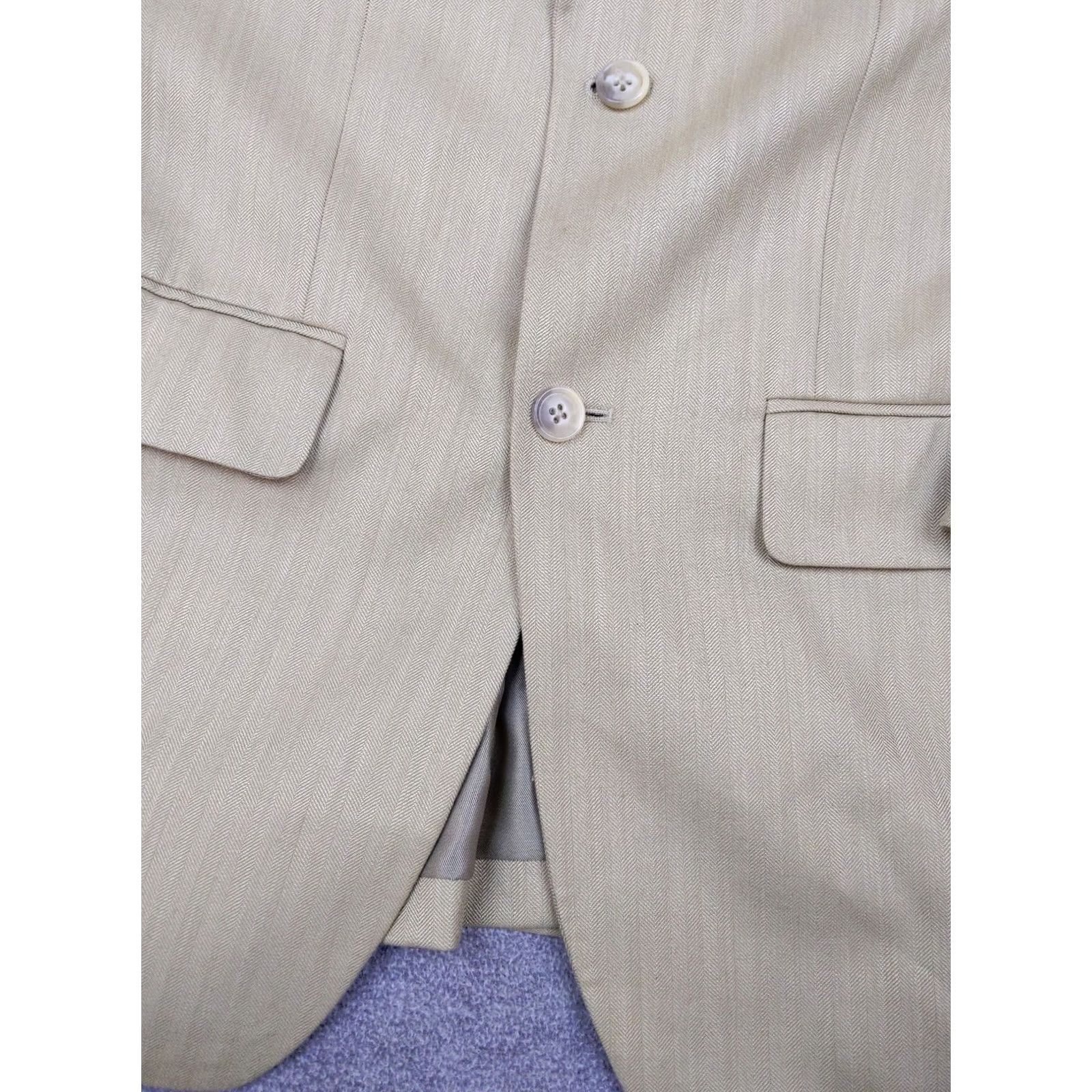 Joseph Joseph & Feiss Mens Blazer Jacket 2-Button Beige Herringbone 38R Viscose Polyester Notch Lapel"} Size 38R - 4 Thumbnail