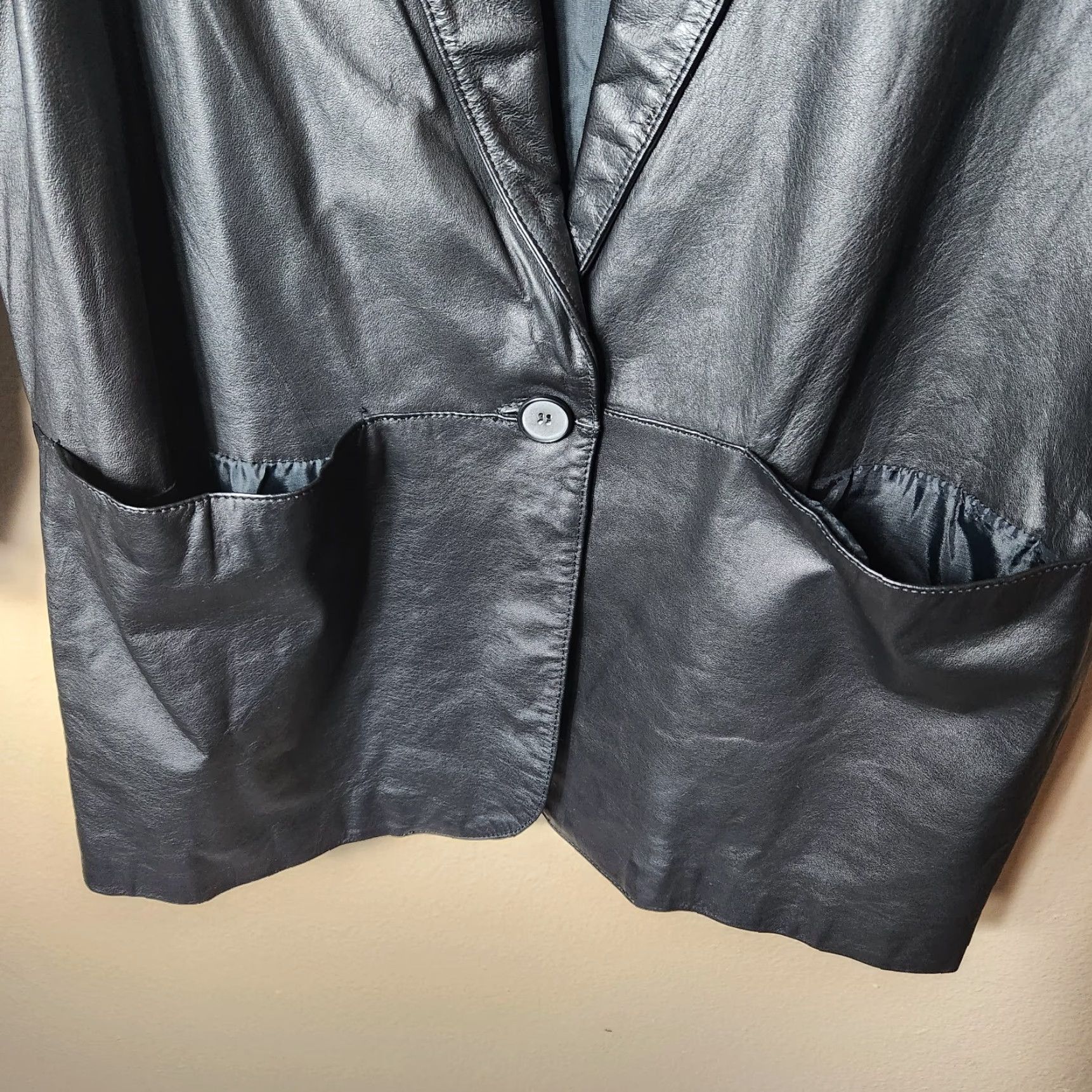 Vintage VINTAGE Tibor Blazer 90s Black Leather One Button -Size 10 Womens Jacket Size L / US 10 / IT 46 - 4 Thumbnail