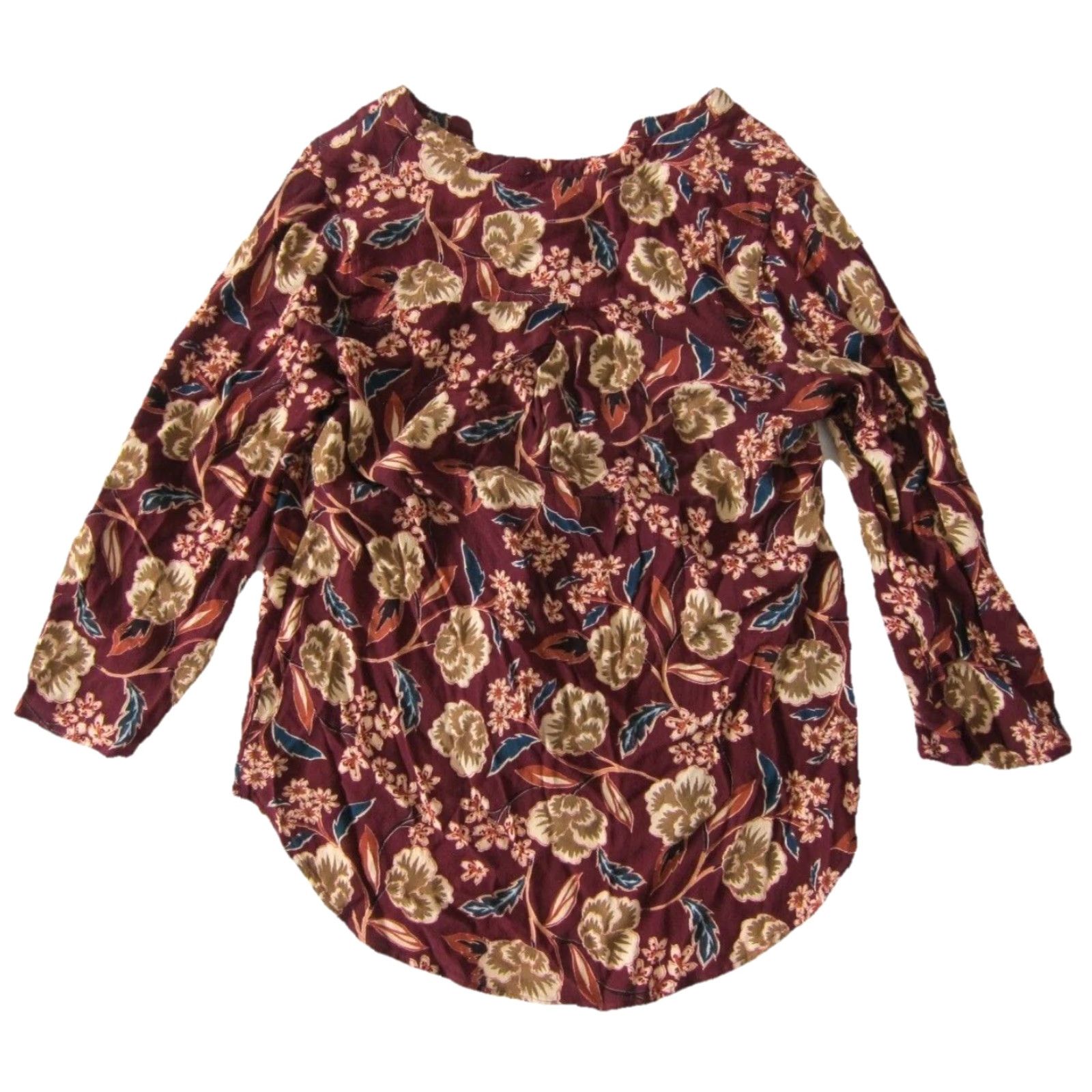 Vintage Daniel Rainn Blouse 3/4 Sleeve Tunic Womens M-L Floral Rayon Red Orange Green V-Neck Size L / US 10 / IT 46 - 2 Thumbnail