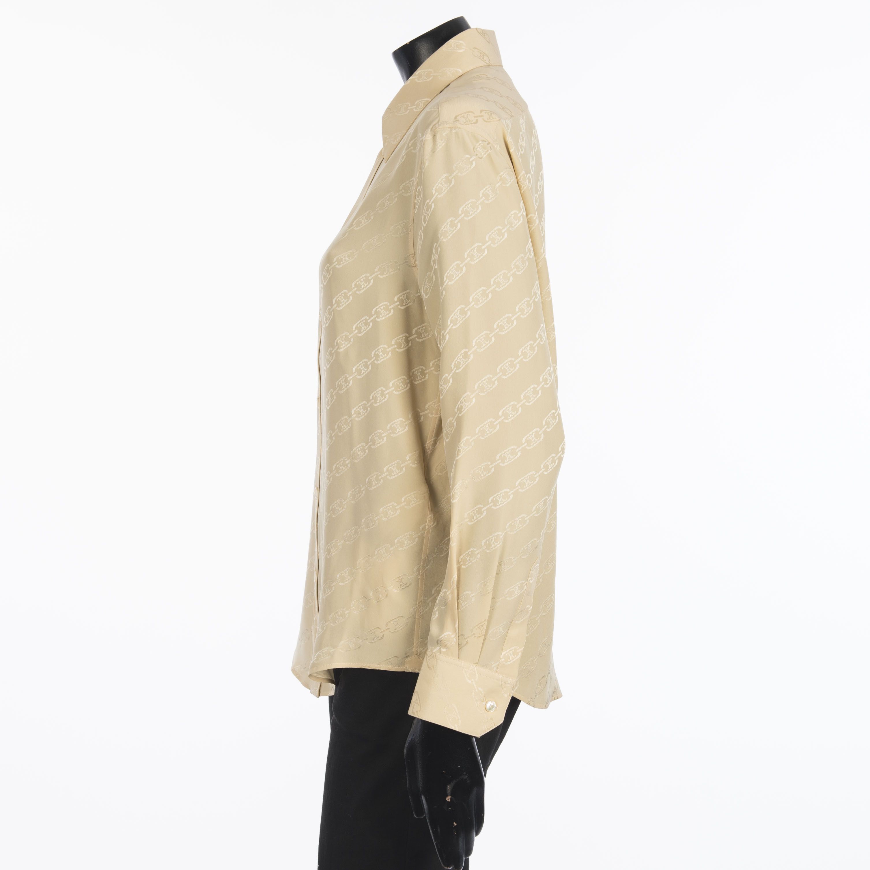 Celine Blouse In Beige Silk " Triomphe Chain" Jacquard Size M / US 6-8 / IT 42-44 - 3 Thumbnail