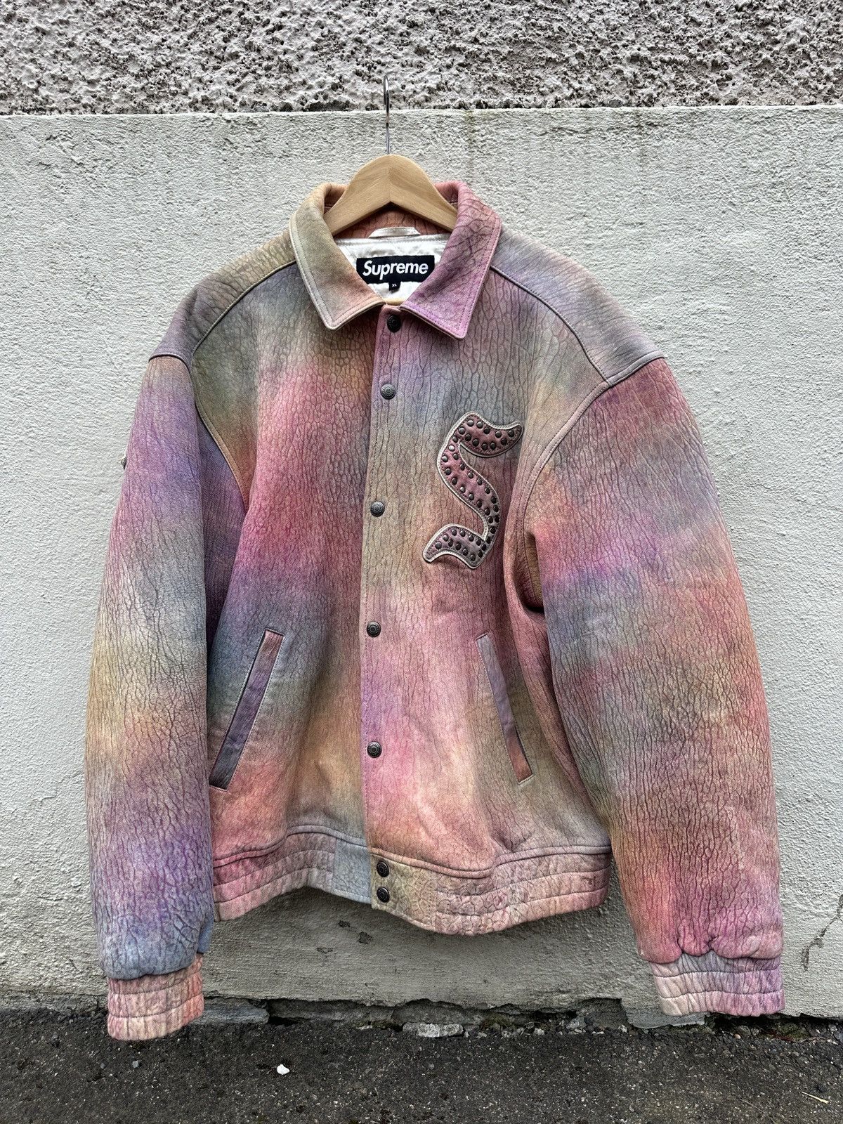 Supreme Pebbled Leather Varsity Jacket Multicolor