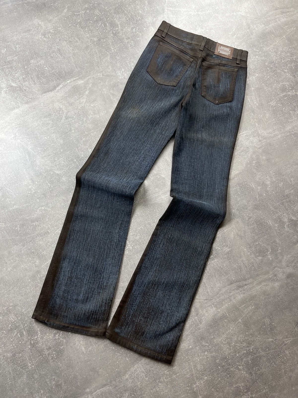 Other Vintage Roccobarocco Metallic-Coated Blue/Brown Flared Jeans Size 28" / US 6 / IT 42 - 1 Thumbnail