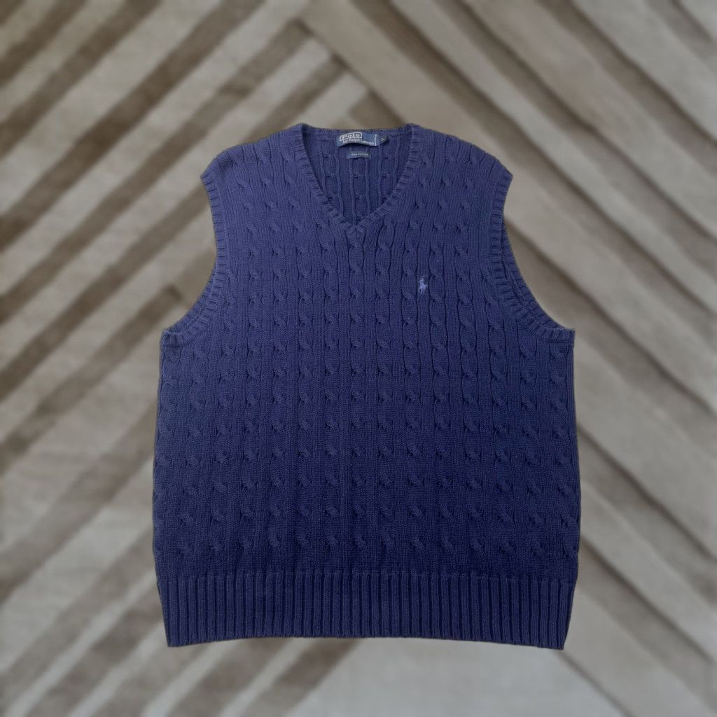 Ralph Lauren VINTAGE Ralph Lauren Polo Mens Vest Sweater Knit Cable-V-Neck L Navy Blue Size US L / EU 52-54 / 3 - 1 Thumbnail