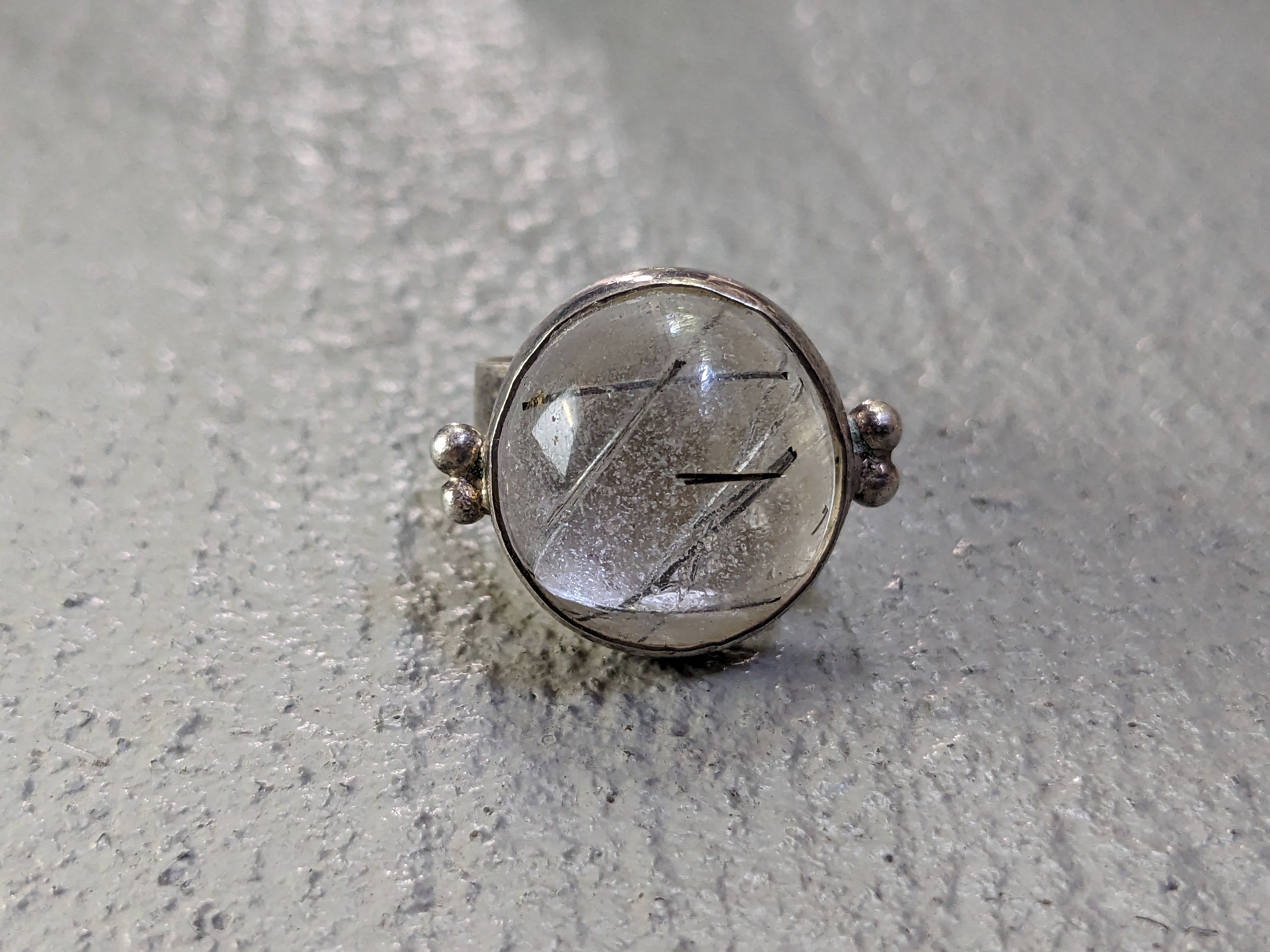 Jewelry Sterling Silver Ring Size 6 Rutilated Quartz Round Modern Size ONE SIZE - 3 Thumbnail