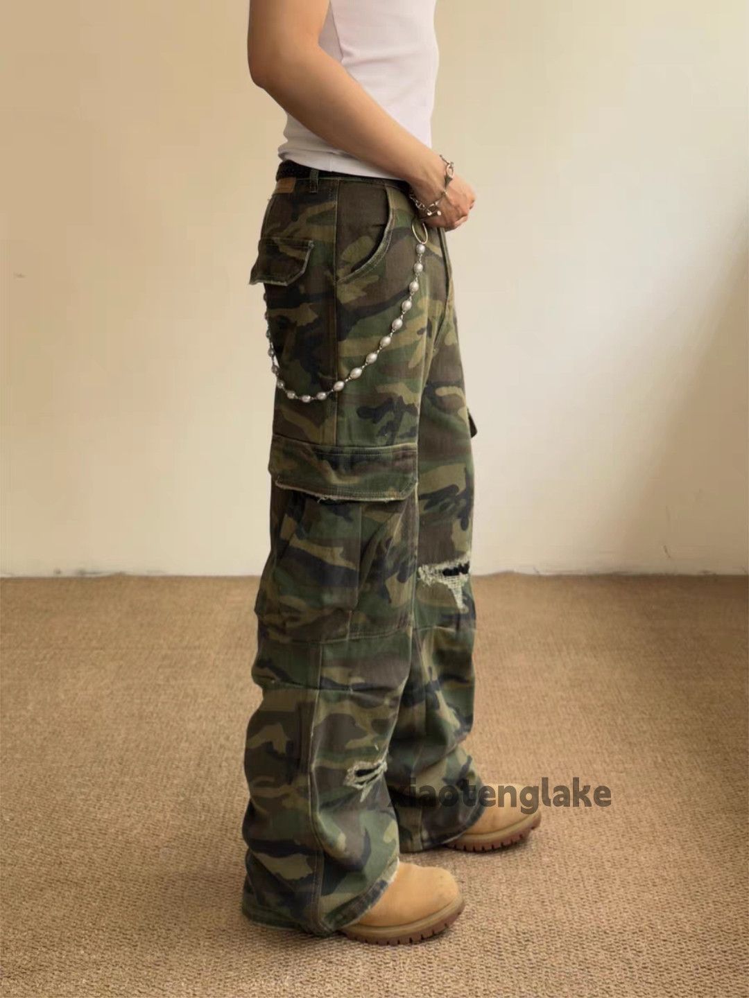 Vintage zx faded loose baggy flared ripped camo cargo pants Size US 32 / EU 48 - 3 Thumbnail