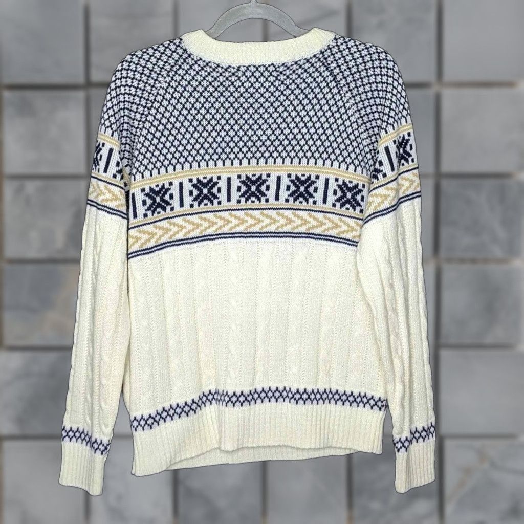 JCPenney VINTAGE jcpenney Sweater Unisex Adults M Pullover Multi Rethink: Nordic Xmas Cable Knit Snowflake Holiday Christmas 90s Womens Mens Size US M / EU 48-50 / 2 - 1 Thumbnail