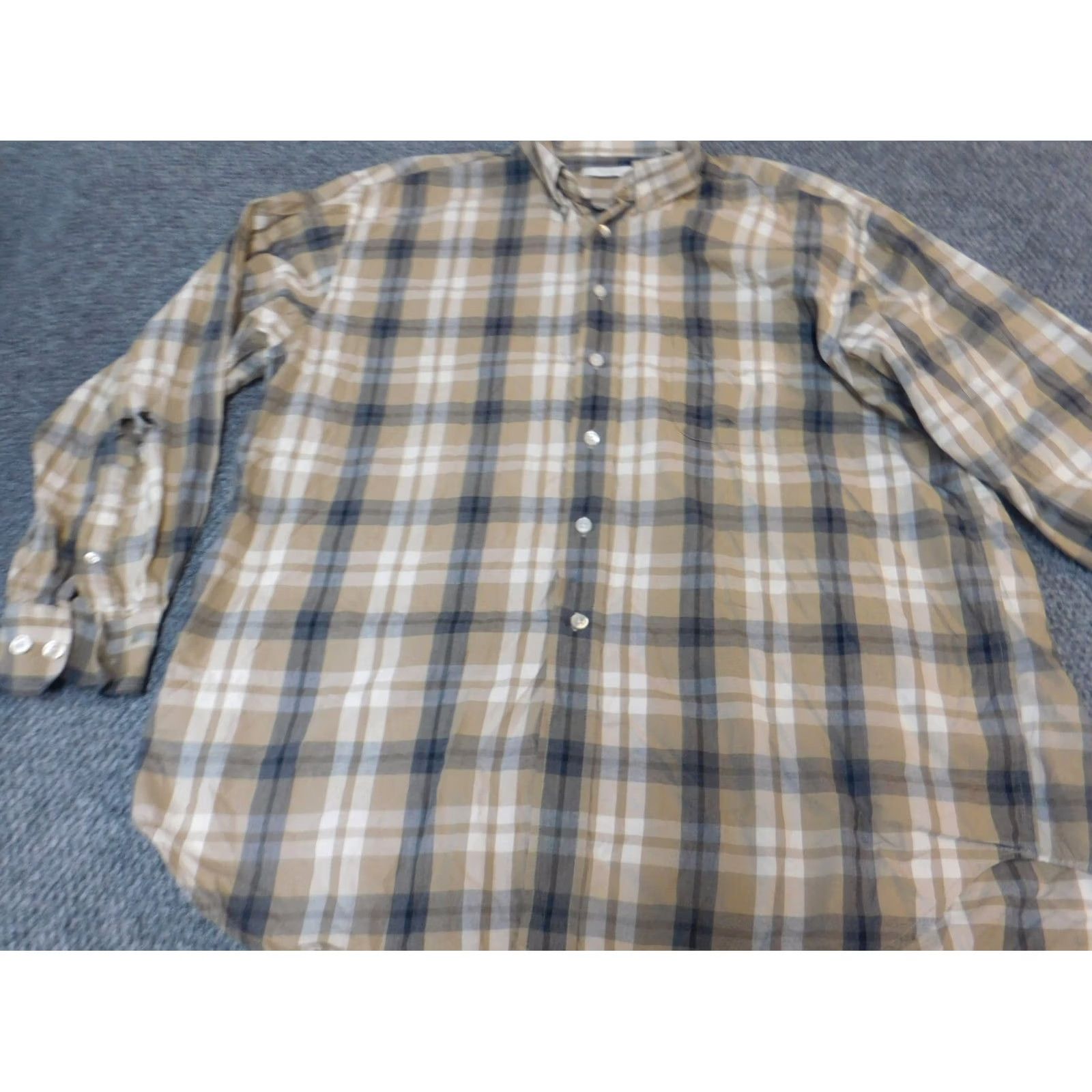 Vintage Turnbury Mens Shirt XL Beige Plaid Button-Down Collared Long Sleeve Knit Cotton Linen Button Up Easy Breathable Modern Size US XL / EU 56 / 4 - 5 Thumbnail