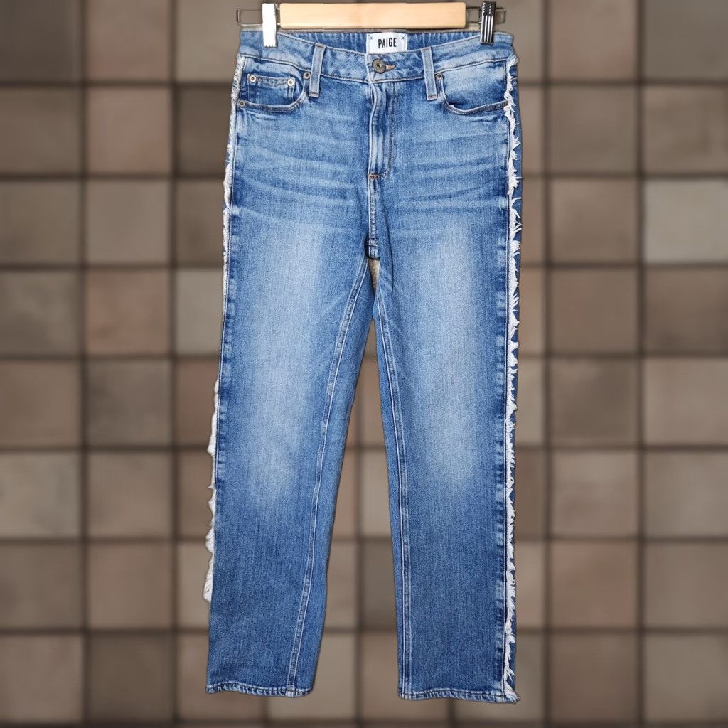 Paige Paige Noella Side Fray Fringe Straight Leg Crop Jeans - Size 24 Size 42" / US 20 - 1 Thumbnail