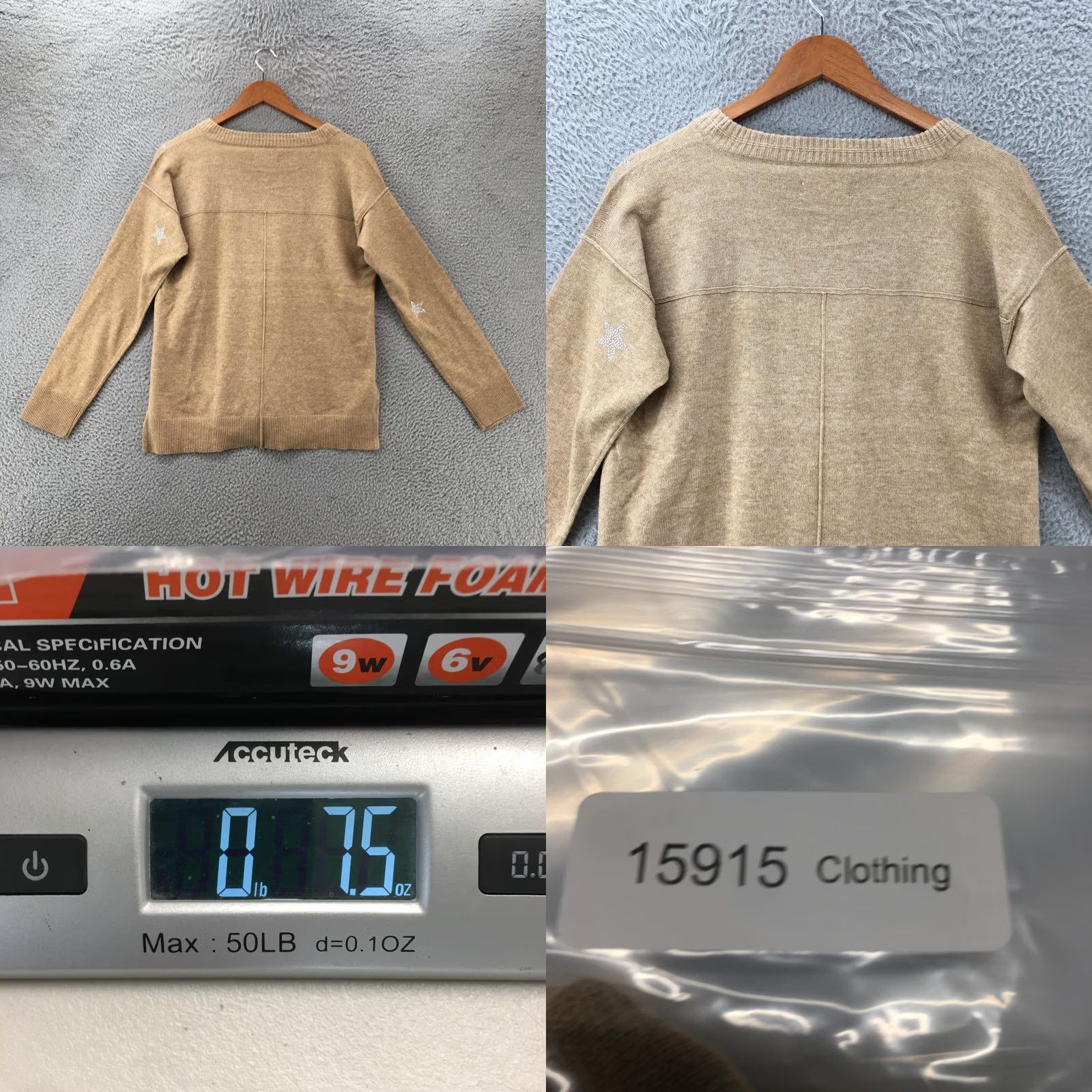 Vintage Knox Rose Vneck Sweater Womens S Beige Stars Polyester Long Sleeve Pullover Size S / US 4 / IT 40 - 8 Thumbnail