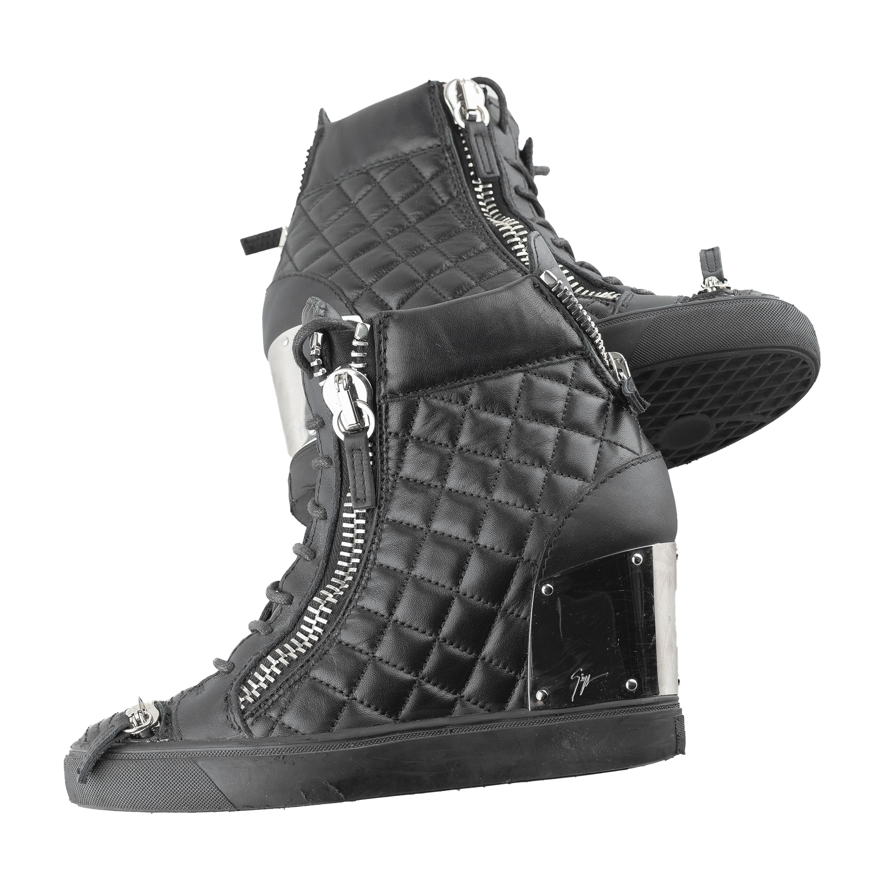 Giuseppe Zanotti Giuseppe Zanotti Black Leather Wedge Sneakers (38 EU) Size US 7 / IT 37 - 2 Thumbnail