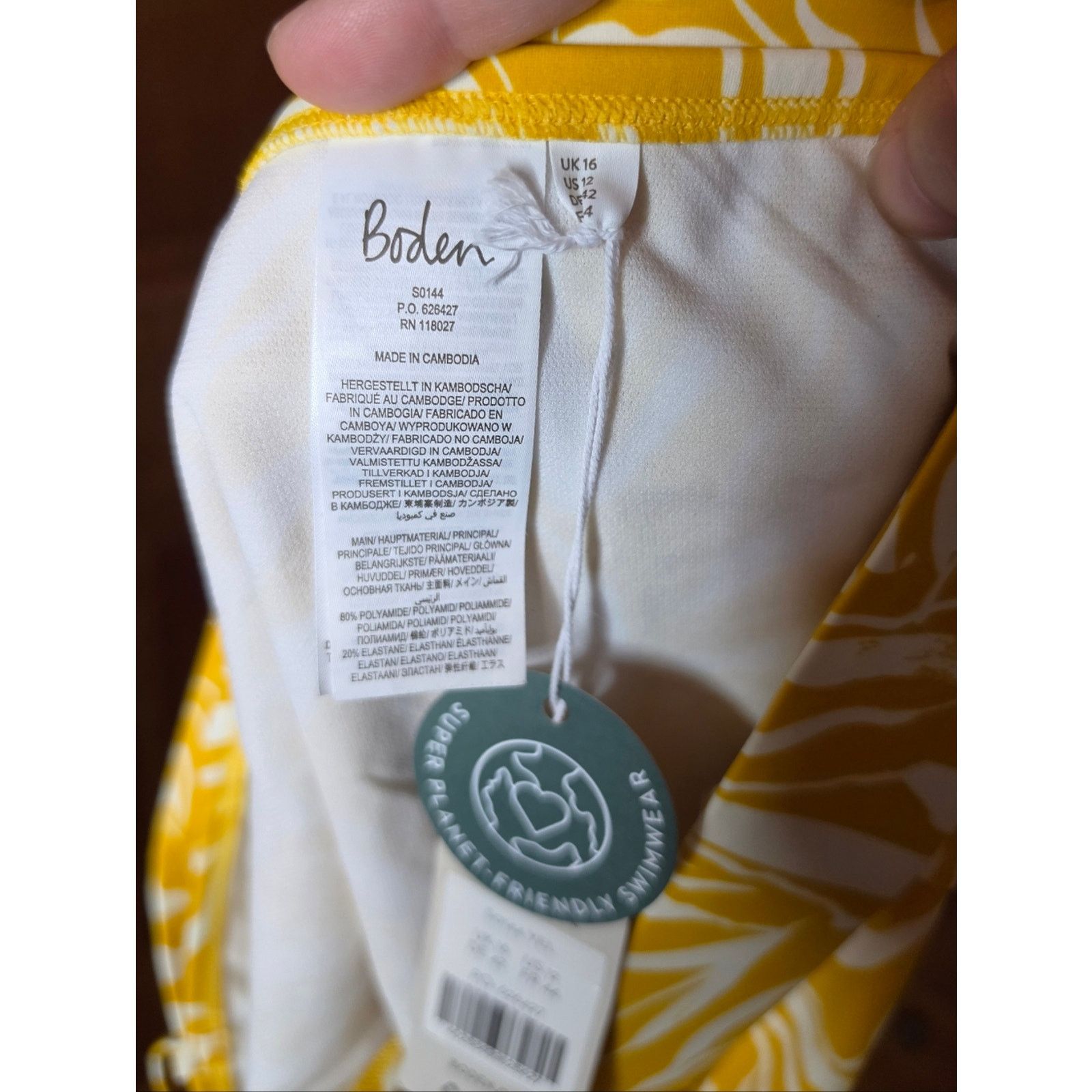 Boden NWT Boden Mustard and White Leaf Bikini Top & Bottom 12 38C Size ONE SIZE - 7 Thumbnail