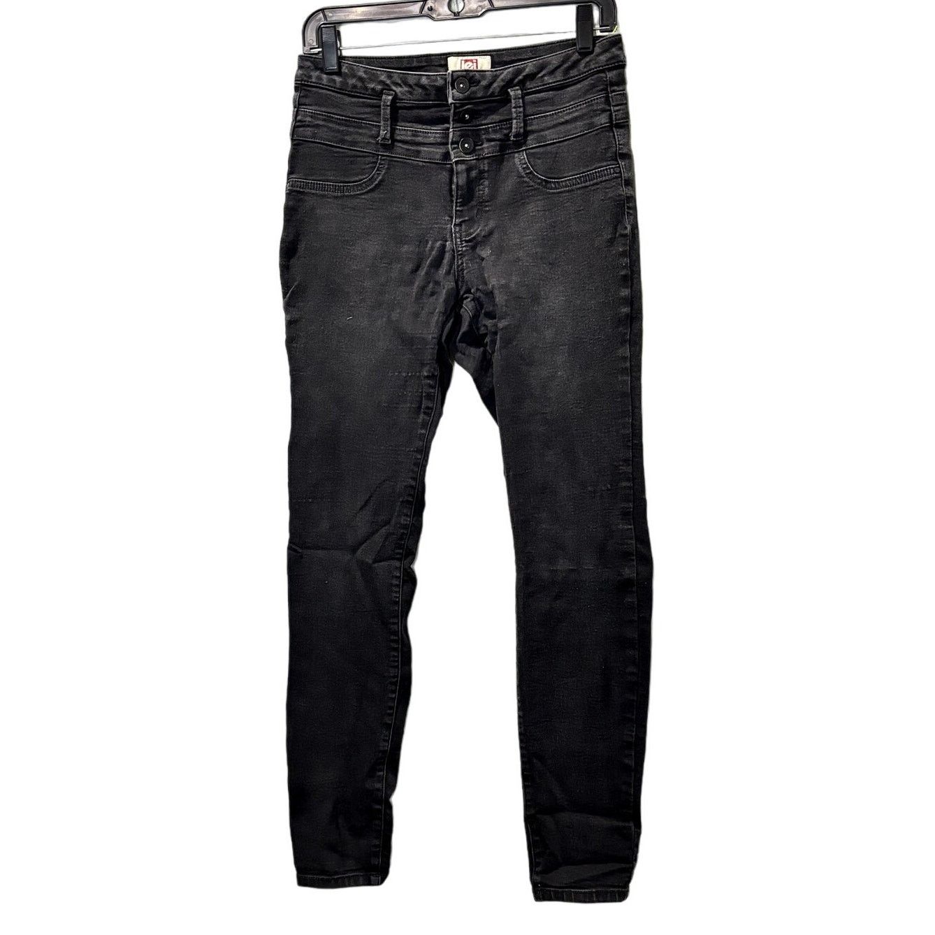 L.E.I. L.E.I. Women's Black Tatum Triple Button Skinny Jeans Sz 11 Size 33" - 2 Thumbnail