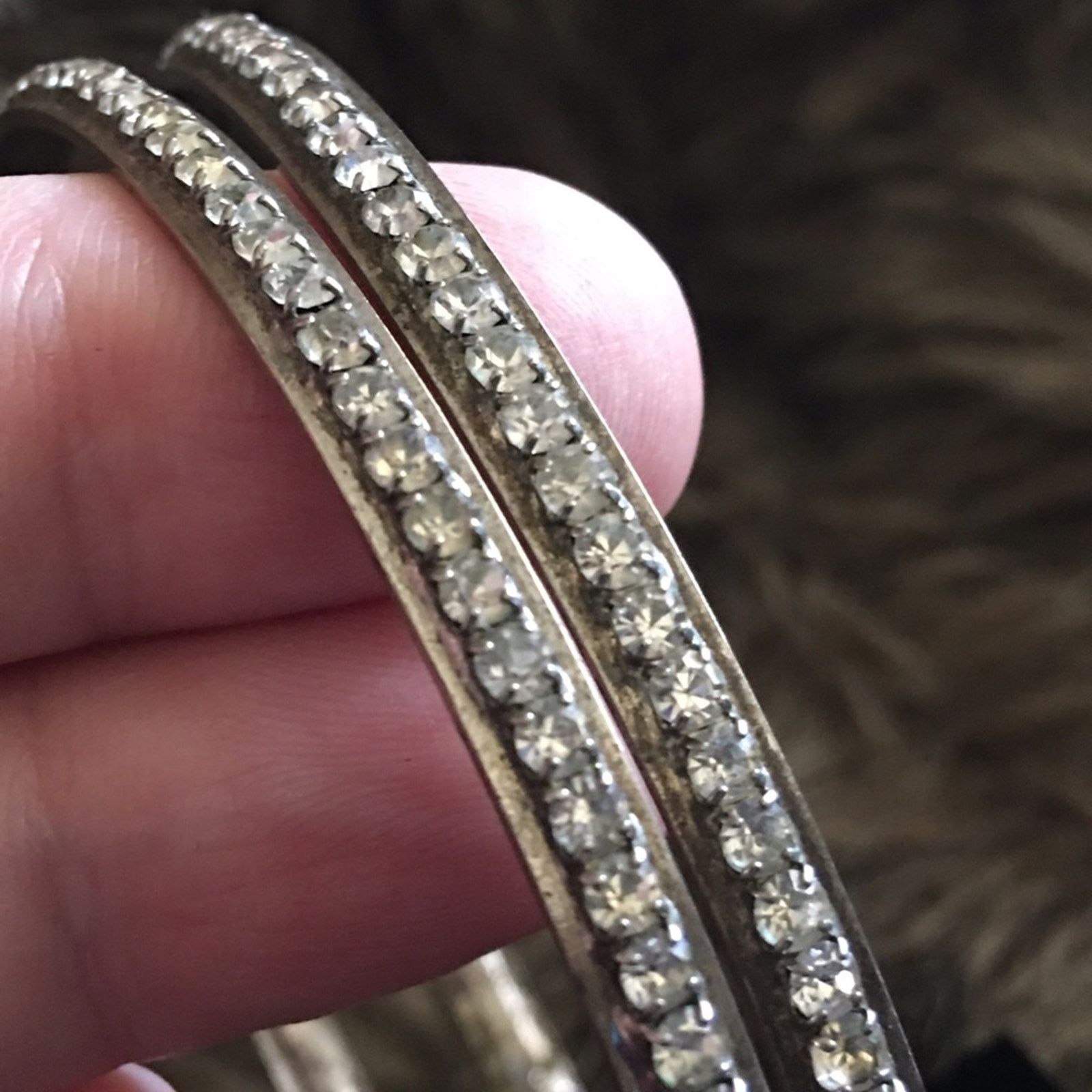Vintage Vintage silver tone rhinestone large hoop earrings Size ONE SIZE - 3 Thumbnail