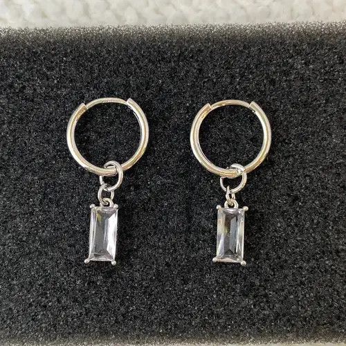 Jewelry x Vintage 925 Silver Plated Crystal Dangle Drop Earrings For Men Women
