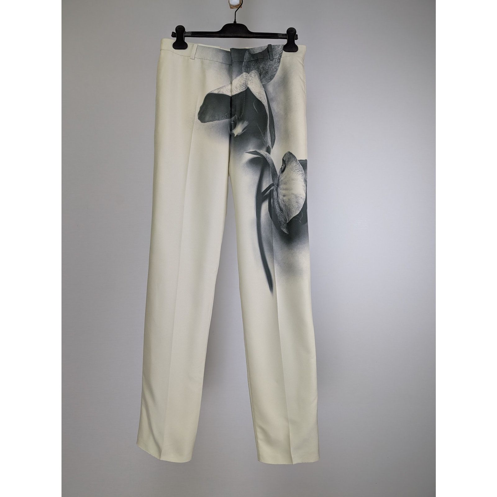 Alexander McQueen o1rshd1 Orchid Print ON Viscose Cady Pants in Putty/black Size US 32 / EU 48 - 1 Thumbnail