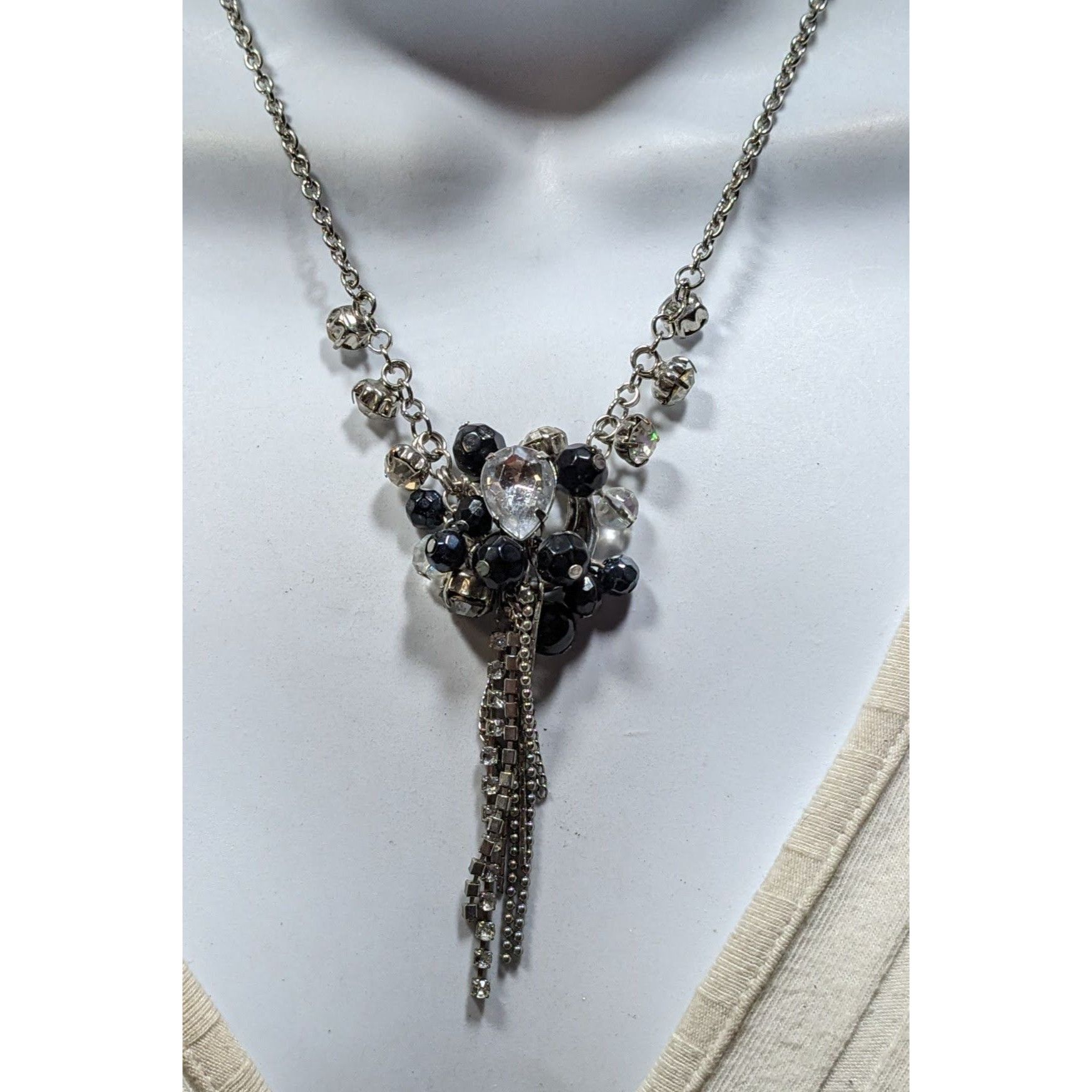 Handmade Vintage Handmade Glam Goth Silver Teardrop Crystal Cluster T Size ONE SIZE - 4 Thumbnail
