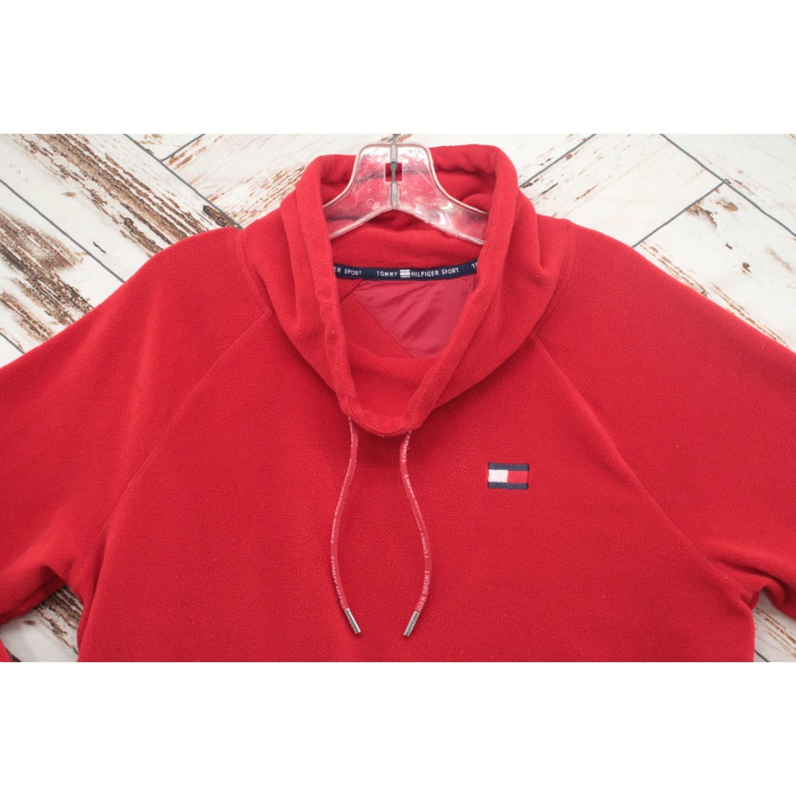 Tommy Hilfiger VINTAGE Tommy Hilfiger Sport Sweater Women's Large Red Fleece Cowl Neck Pullover Sweatshirt Sport Size L / US 10 / IT 46 - 3 Thumbnail